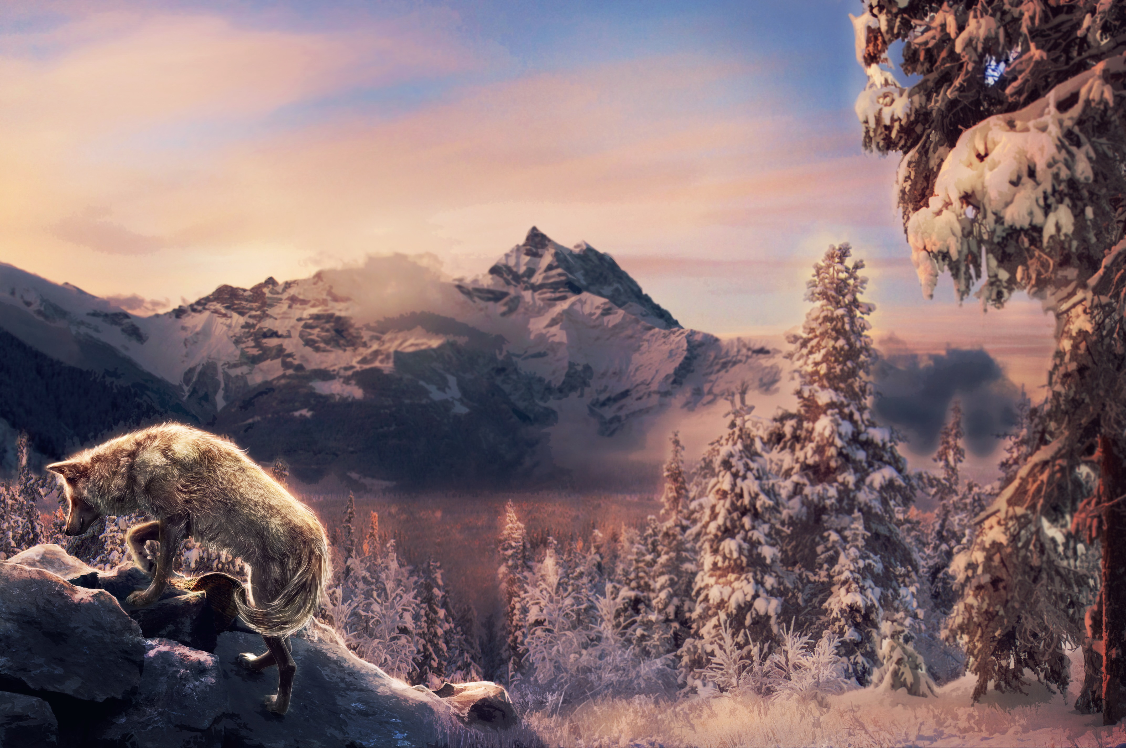 Baixe gratuitamente a imagem Paisagem, Inverno, Natureza, Fantasia, Montanha, Lobo na área de trabalho do seu PC