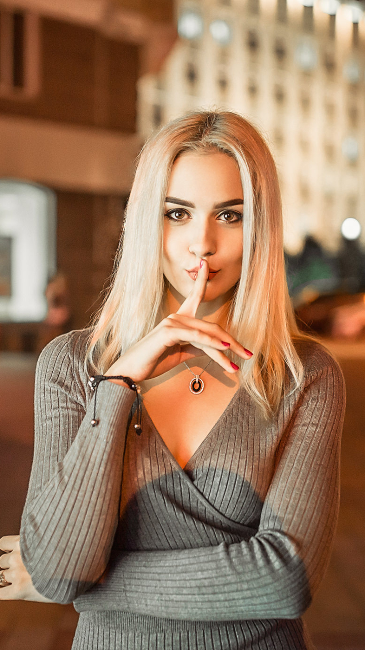 Download mobile wallpaper Night, Blonde, Model, Women, Brown Eyes, Depth Of Field for free.