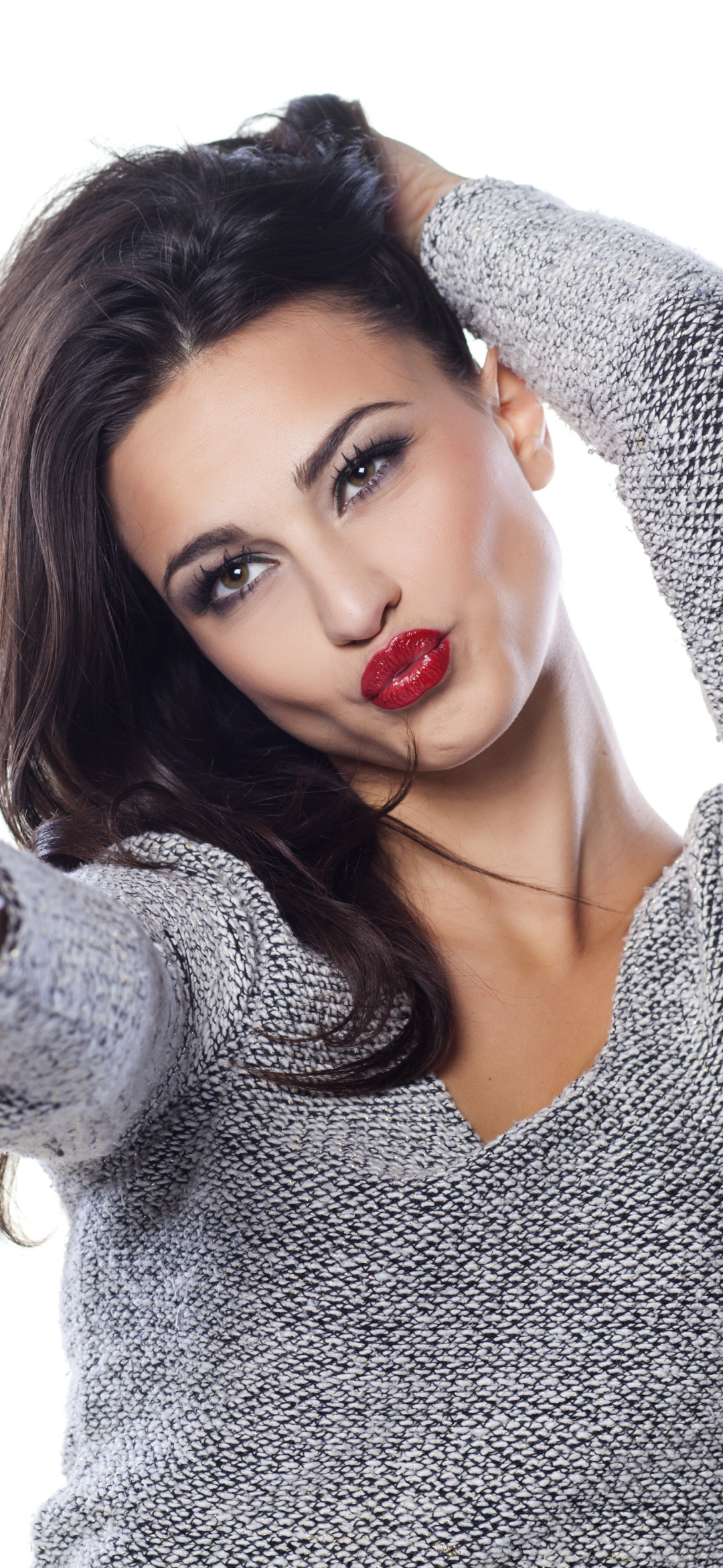 Download mobile wallpaper Brunette, Model, Women, Lipstick, Hazel Eyes for free.