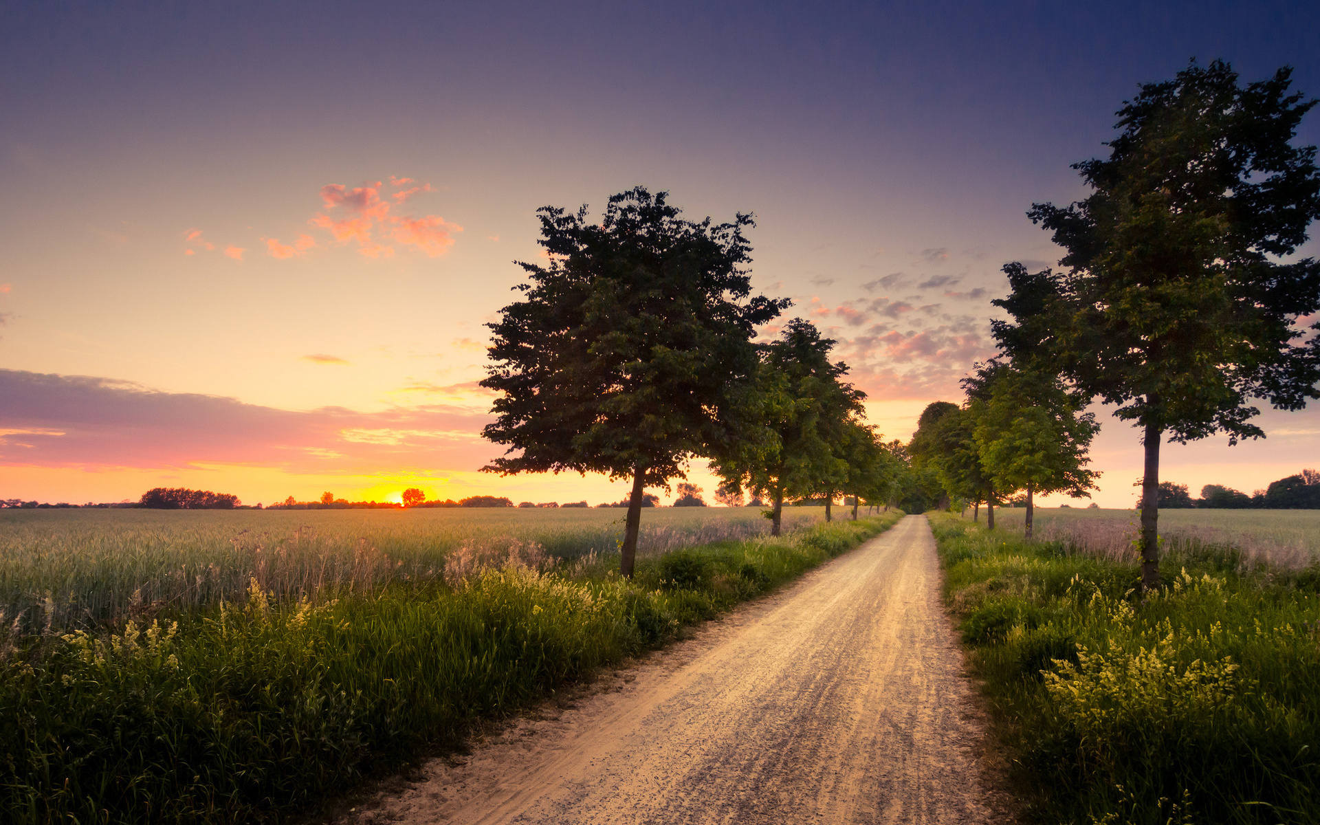 Download mobile wallpaper Sunset, Road, Man Made for free.