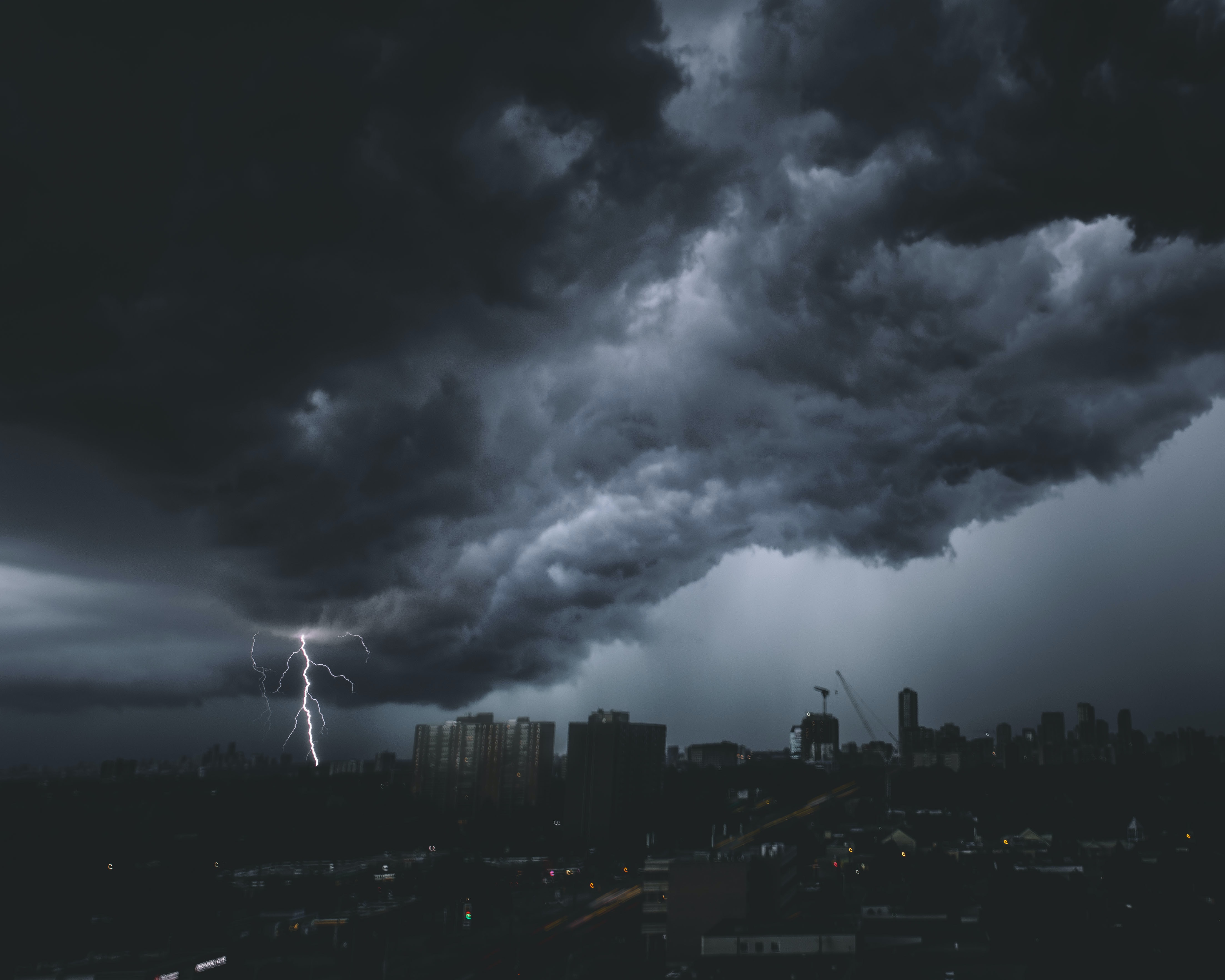 city, lightning, nature, sky, clouds, glow wallpaper for mobile