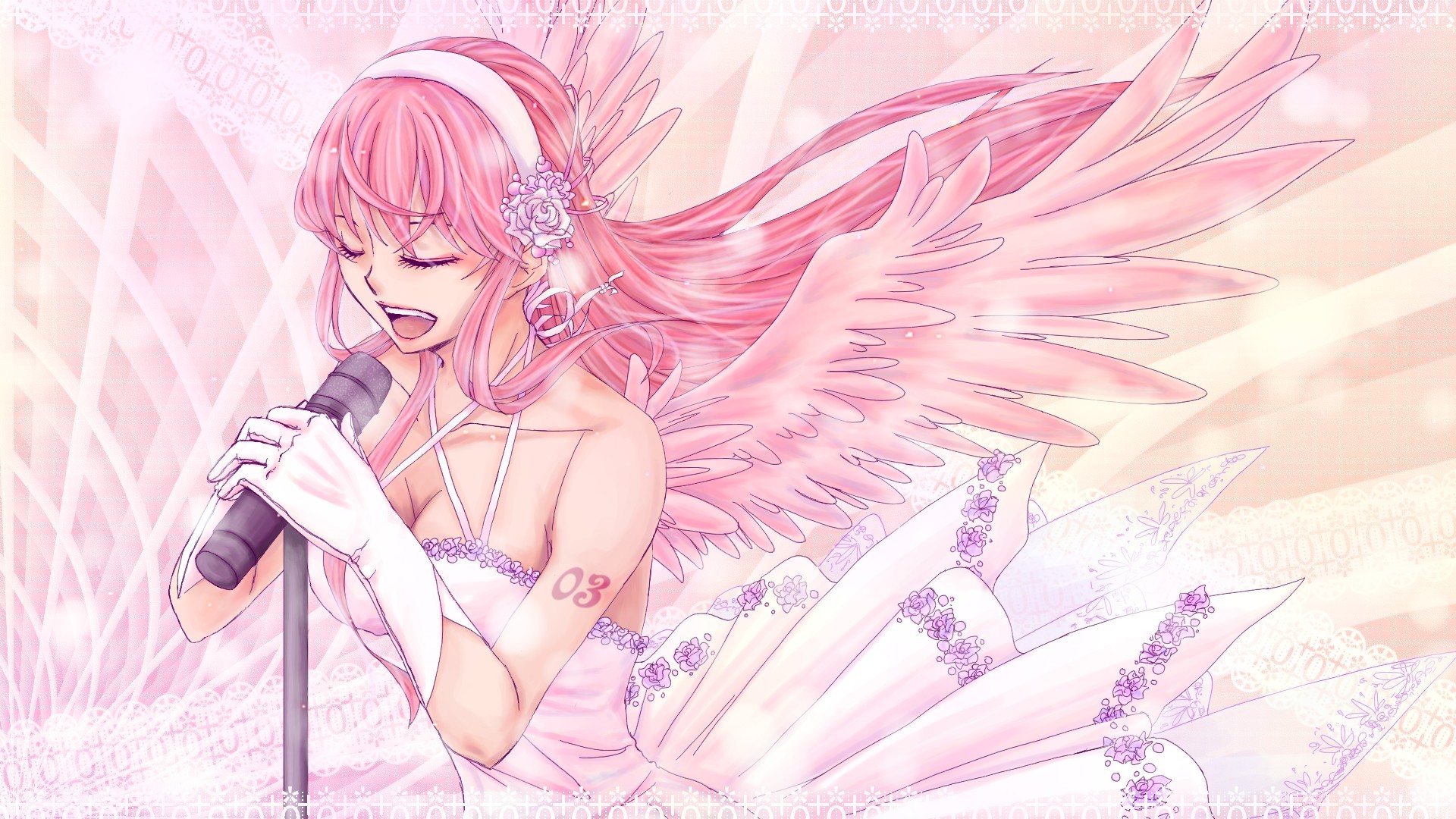 Laden Sie das Rosa, Flügel, Vocaloid, Animes, Lukas Megurin-Bild kostenlos auf Ihren PC-Desktop herunter