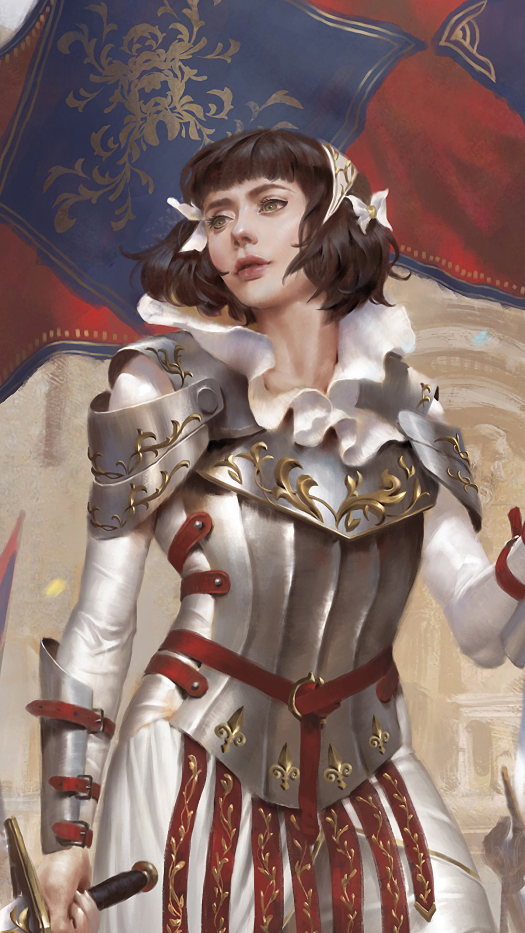 Download mobile wallpaper Fantasy, Knight, Brown Hair, Short Hair, Woman Warrior, Joan Of Arc for free.