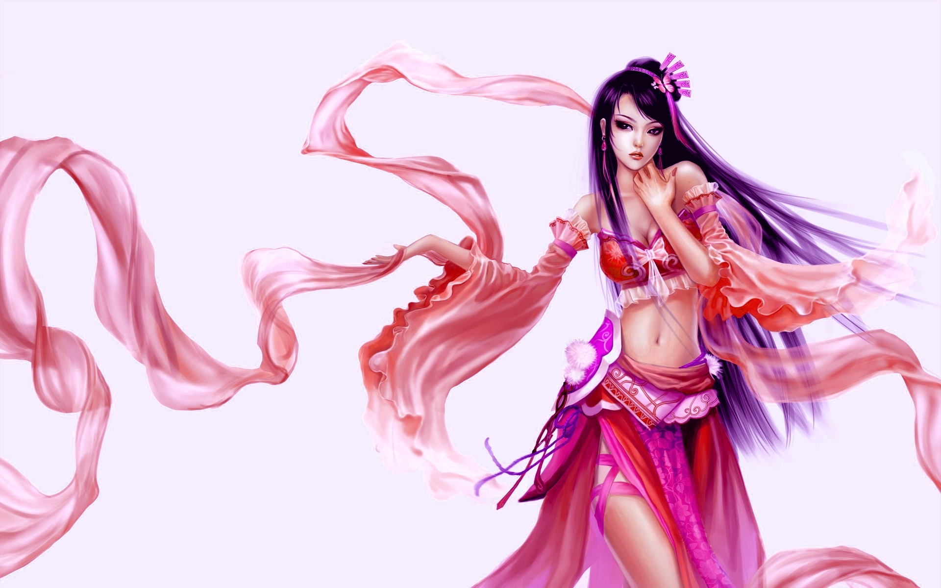 Download mobile wallpaper Fantasy, Pink, Oriental, Women, Asian, Long Hair, Purple Eyes, Purple Hair for free.