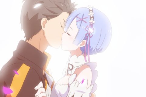 Free download wallpaper Anime, Kiss, Blue Hair, Short Hair, Re:zero Starting Life In Another World, Subaru Natsuki, Rem (Re:zero) on your PC desktop