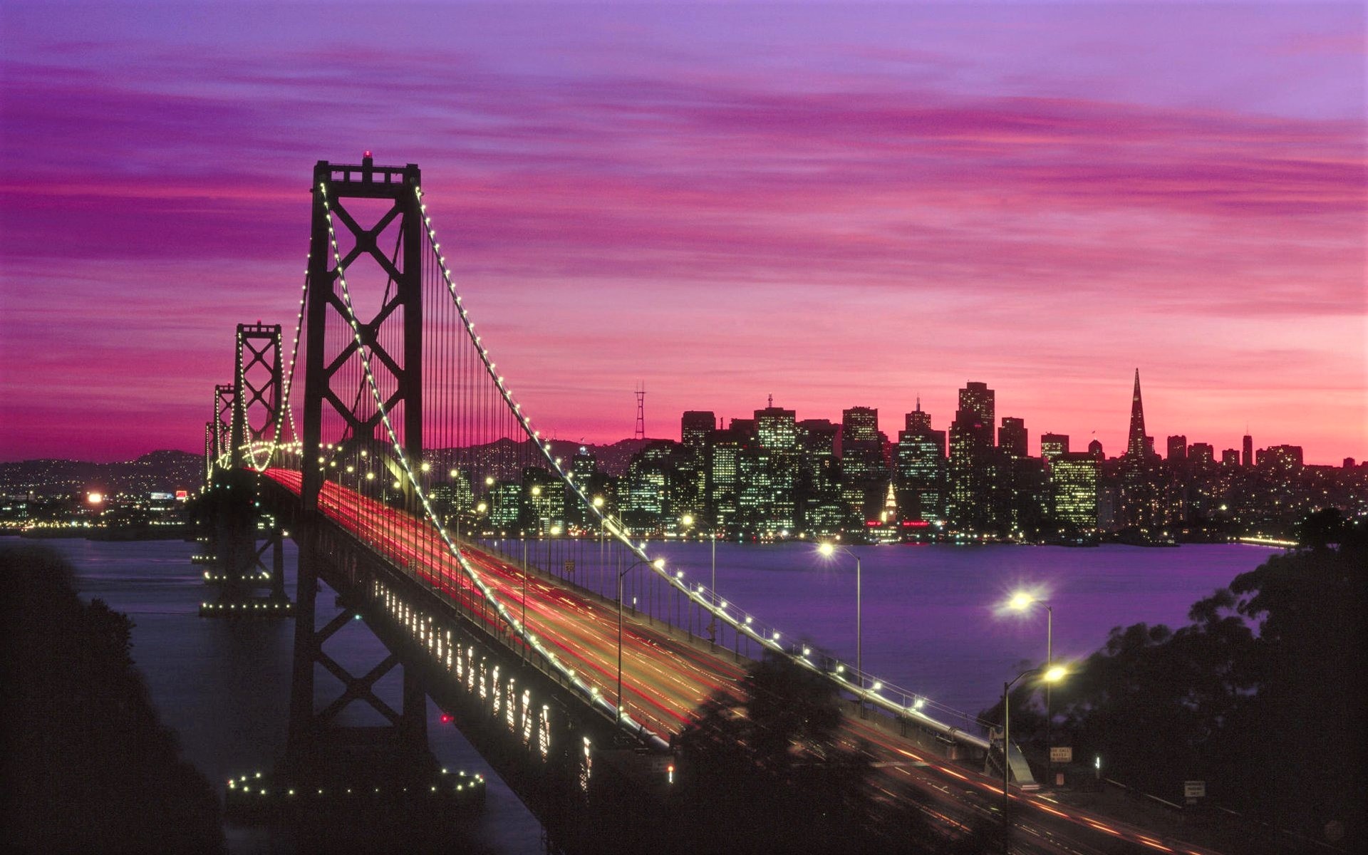 Download mobile wallpaper Night, Light, Bridge, San Francisco, Bay Bridge, Man Made for free.