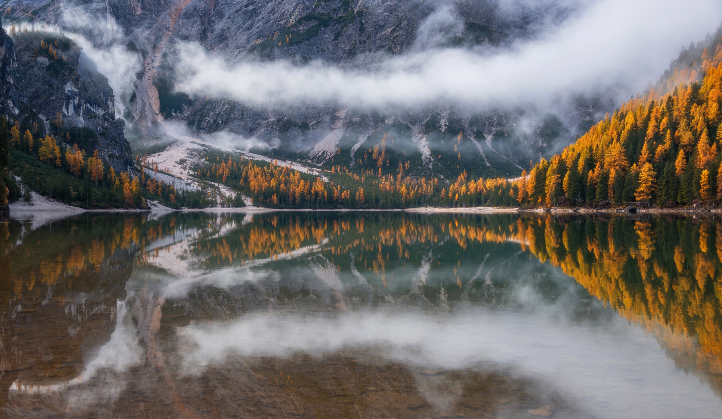 PCデスクトップに自然, 秋, 湖, 反射, 霧, 地球画像を無料でダウンロード