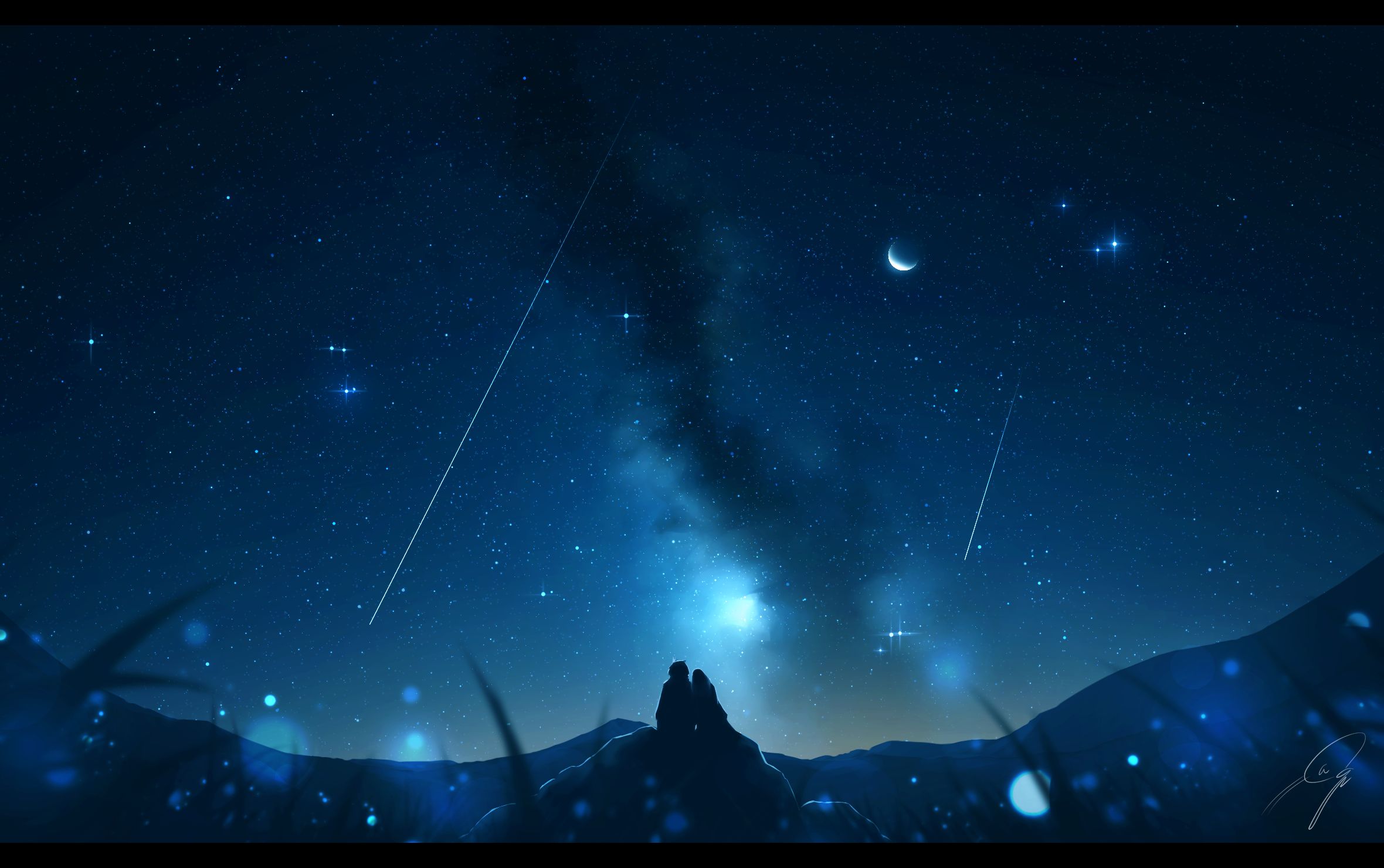 Скачать картинку Аниме, Ночь, Звездное Небо, Падающая Звезда в телефон бесплатно.