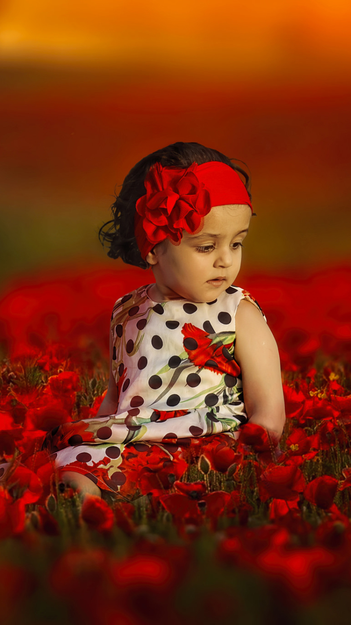 Download mobile wallpaper Summer, Flower, Child, Poppy, Photography, Red Flower, Little Girl, Depth Of Field for free.