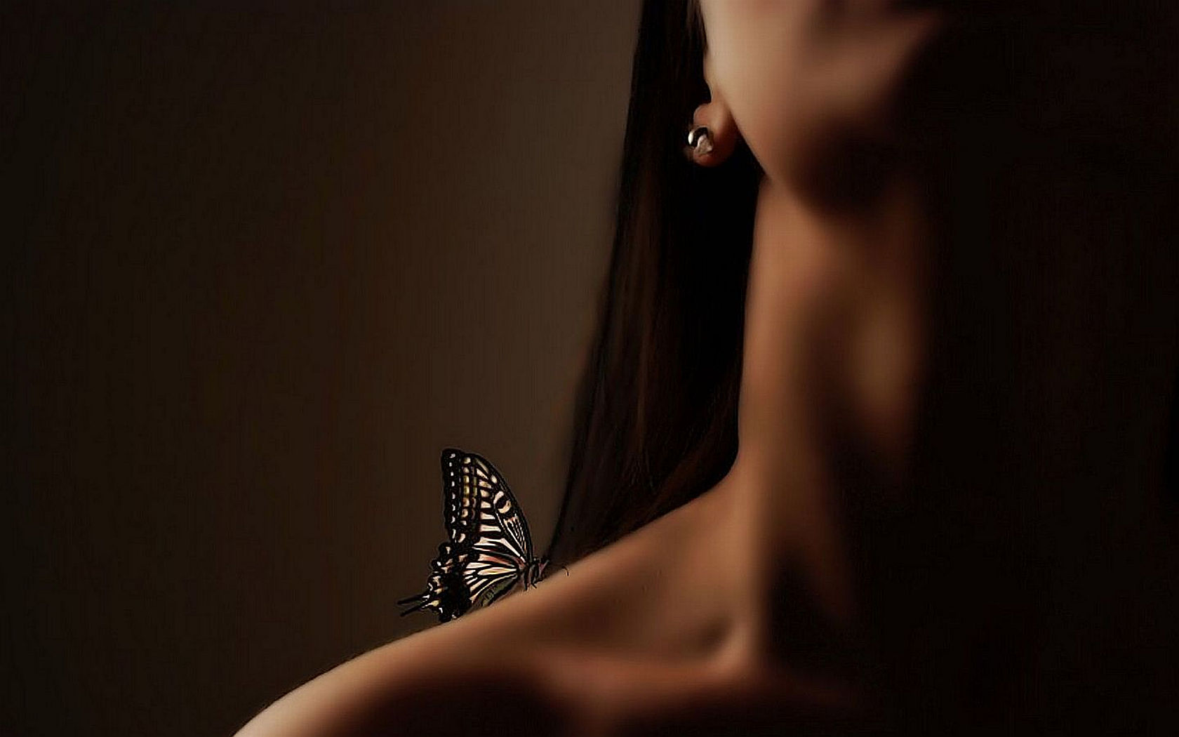 women, artistic, butterfly, kiss