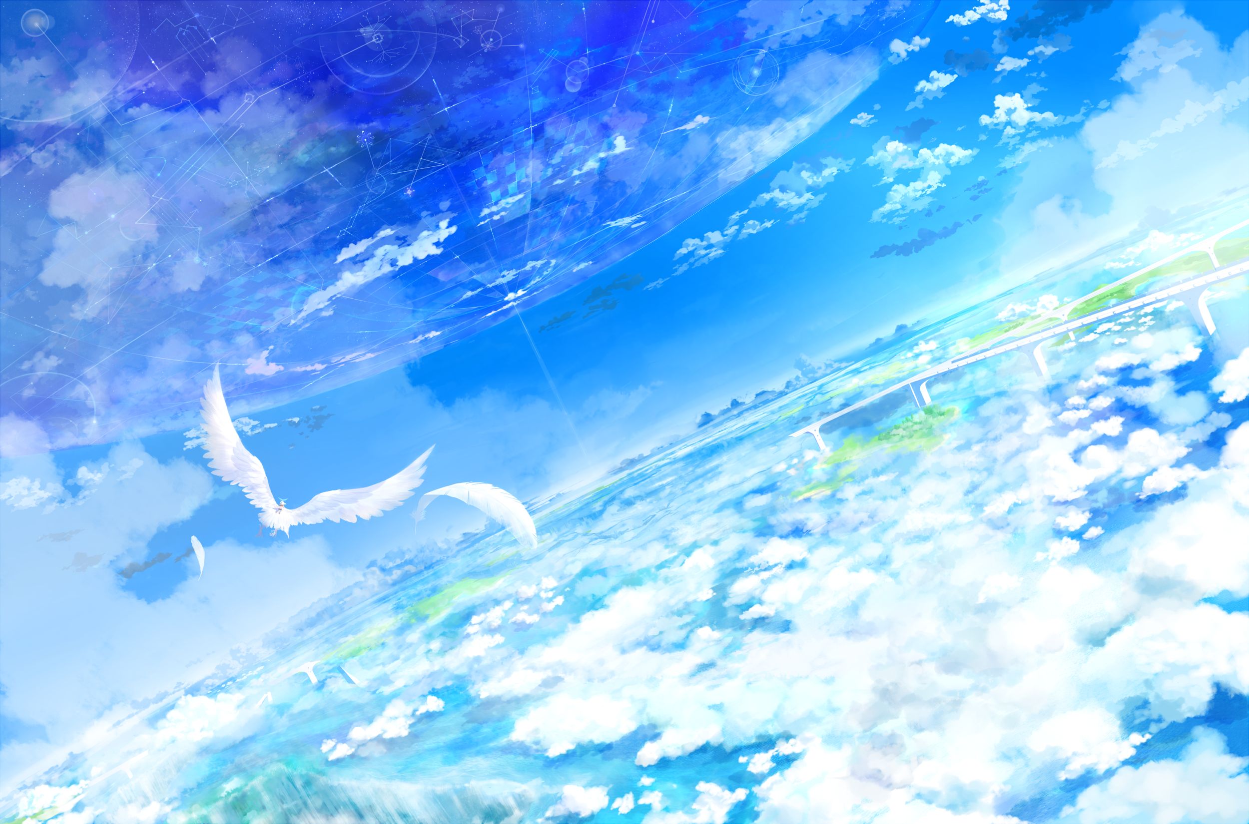 Baixar papel de parede para celular de Anime, Paisagem, Céu, Pássaro, Nuvem gratuito.