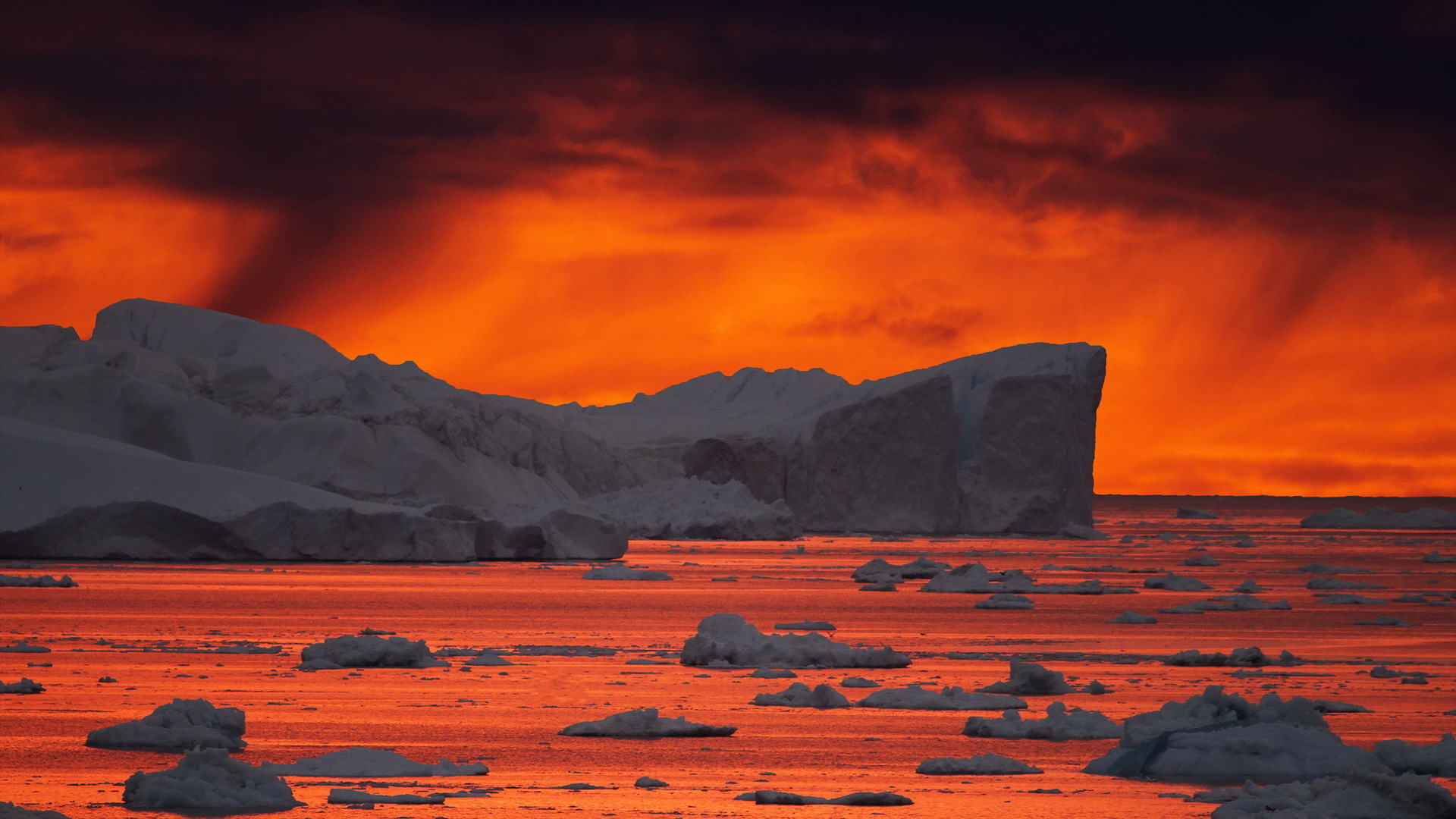 Free download wallpaper Nature, Sunset, Ocean, Earth, Iceberg, Orange (Color) on your PC desktop