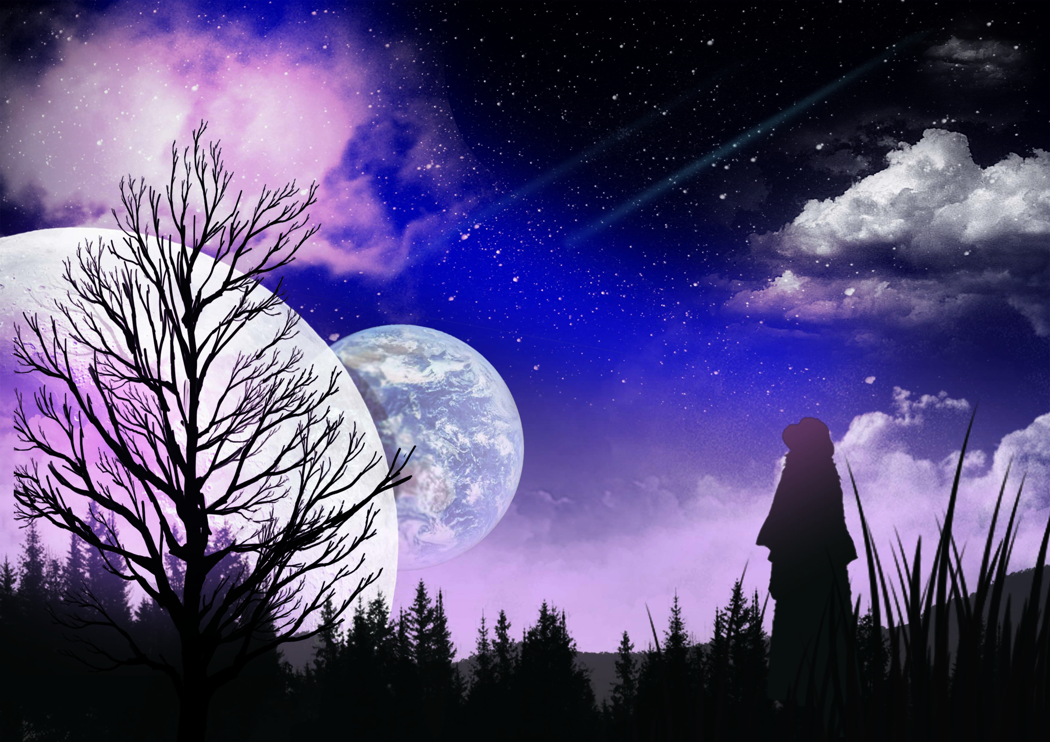 Laden Sie das Planet, Nacht, Original, Animes, Sternenklarer Himmel-Bild kostenlos auf Ihren PC-Desktop herunter