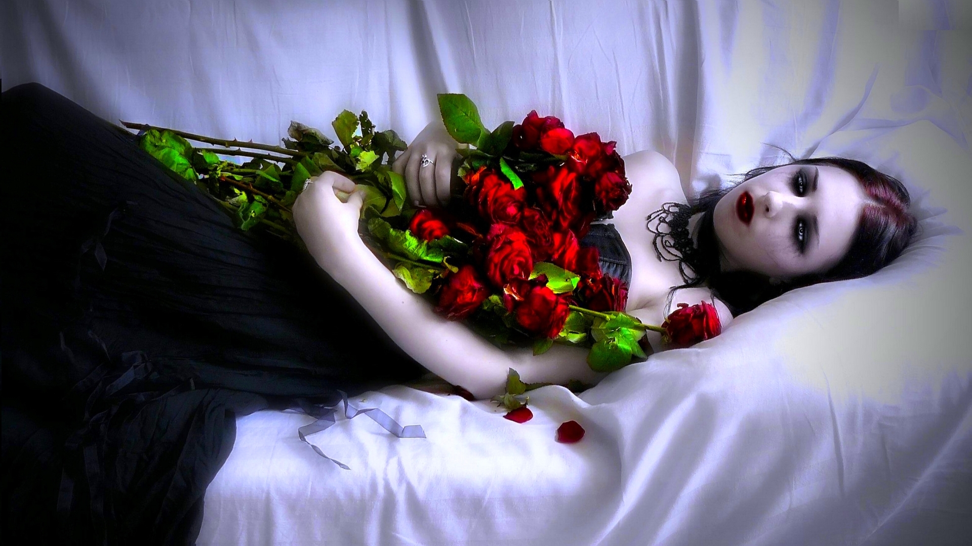 black, dark, vampire, bouquet, gothic, red rose