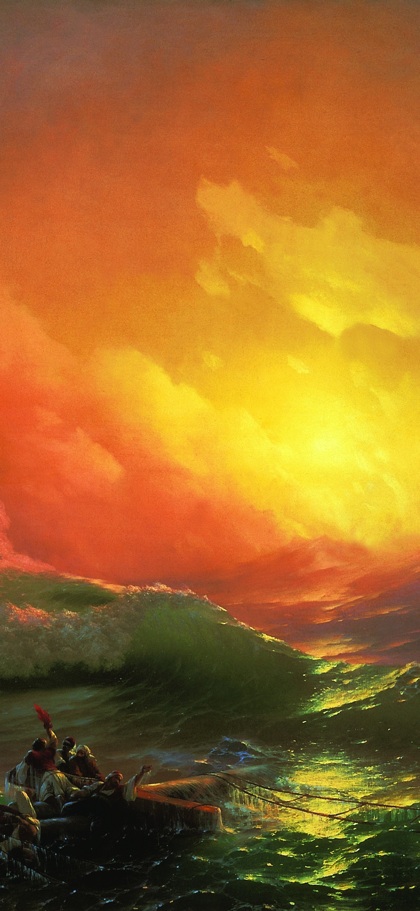 Descarga gratuita de fondo de pantalla para móvil de Océano, Pintura, Artístico, Ola, Atardecer, Puesta De Sol.