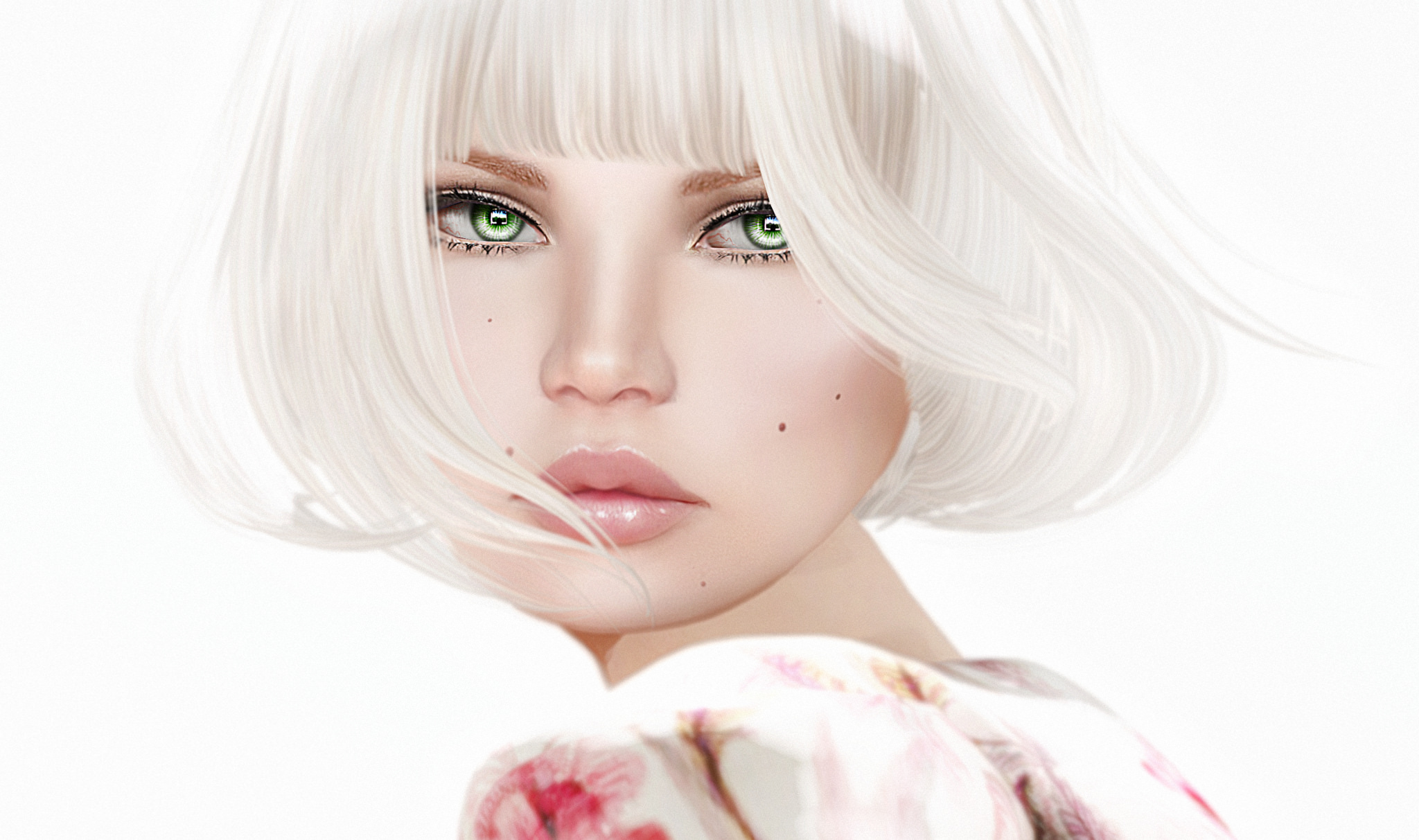 Free download wallpaper Fantasy, Close Up, Women, Green Eyes, White Hair on your PC desktop