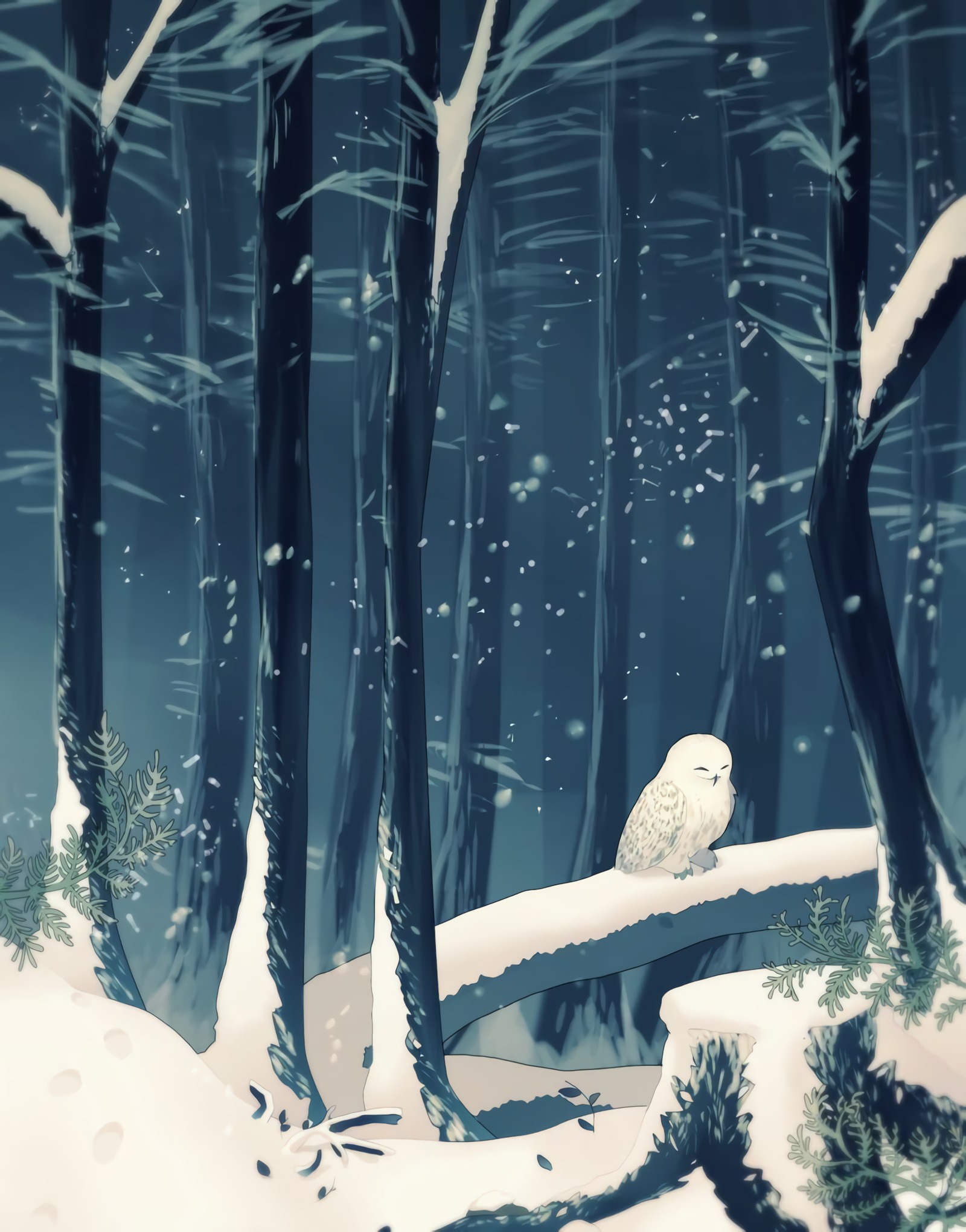 Laden Sie das Schnee, Wald, Kunst, Winter, Eule-Bild kostenlos auf Ihren PC-Desktop herunter