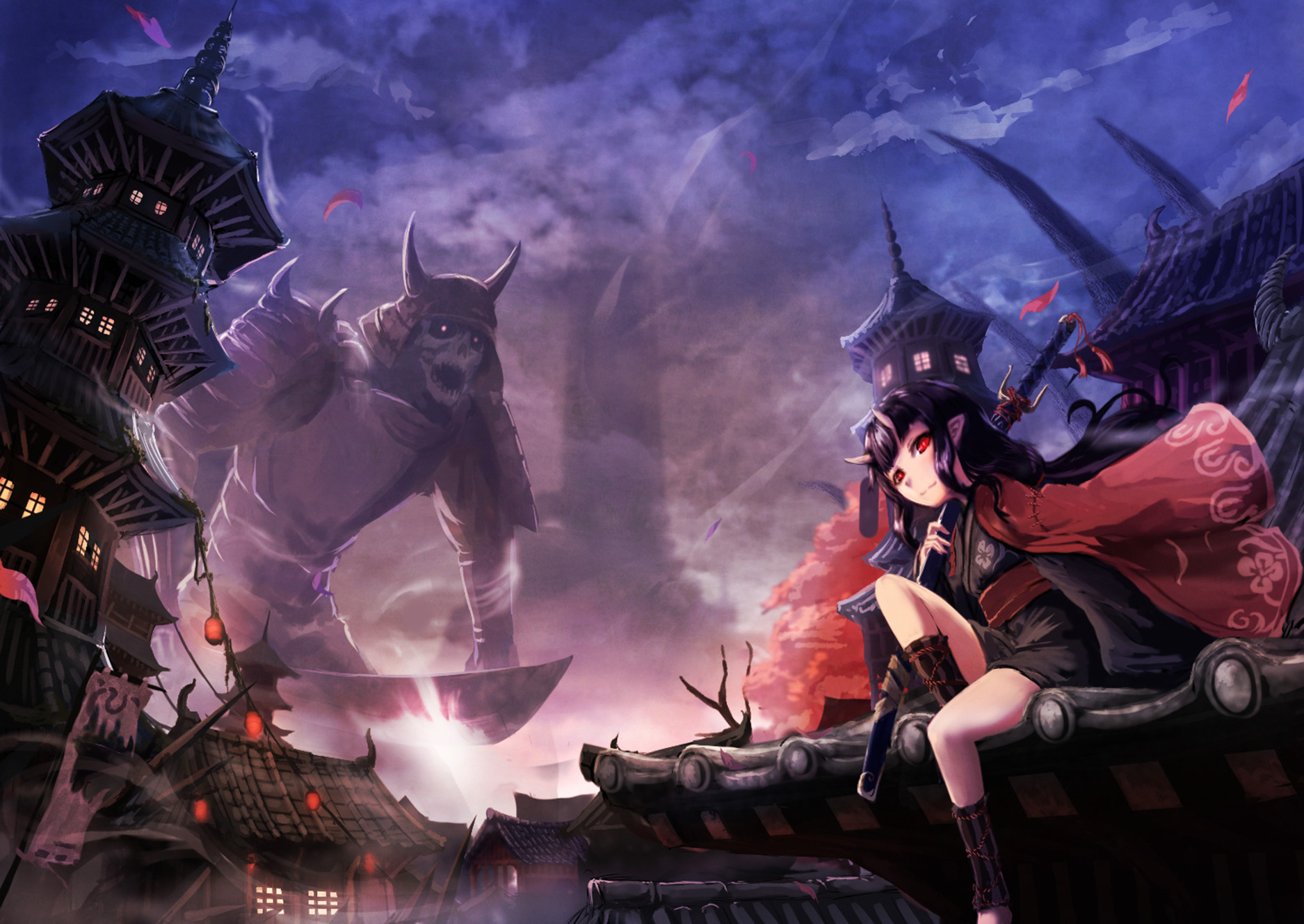 Laden Sie das Samurai, Kap, Skelett, Original, Katana, Rote Augen, Animes-Bild kostenlos auf Ihren PC-Desktop herunter