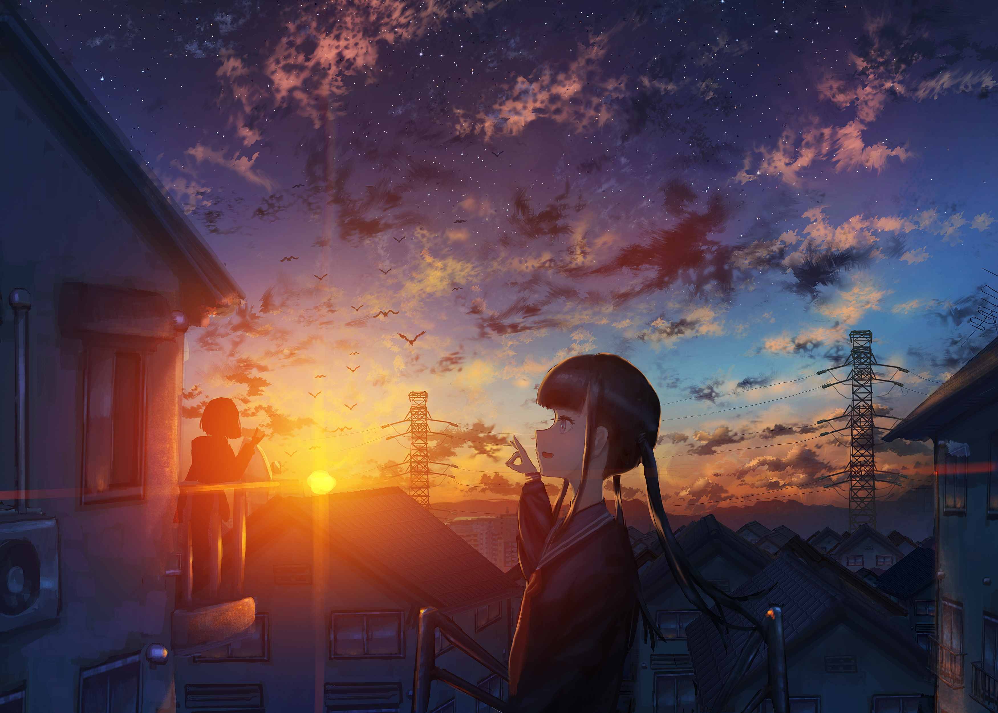 Handy-Wallpaper Original, Sonnenuntergang, Animes, Sternenklarer Himmel kostenlos herunterladen.