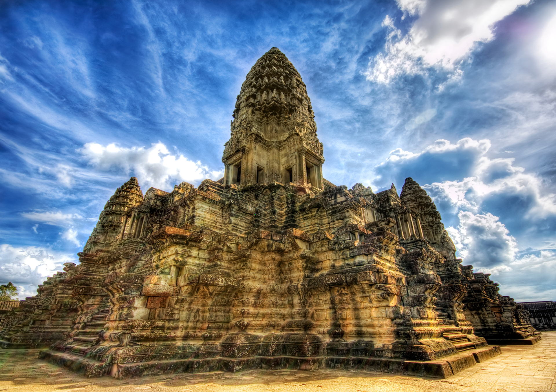 383430 скачать картинку ангкор ват, религиозные, здание, облака, hdr, небо, храм, храмы - обои и заставки бесплатно