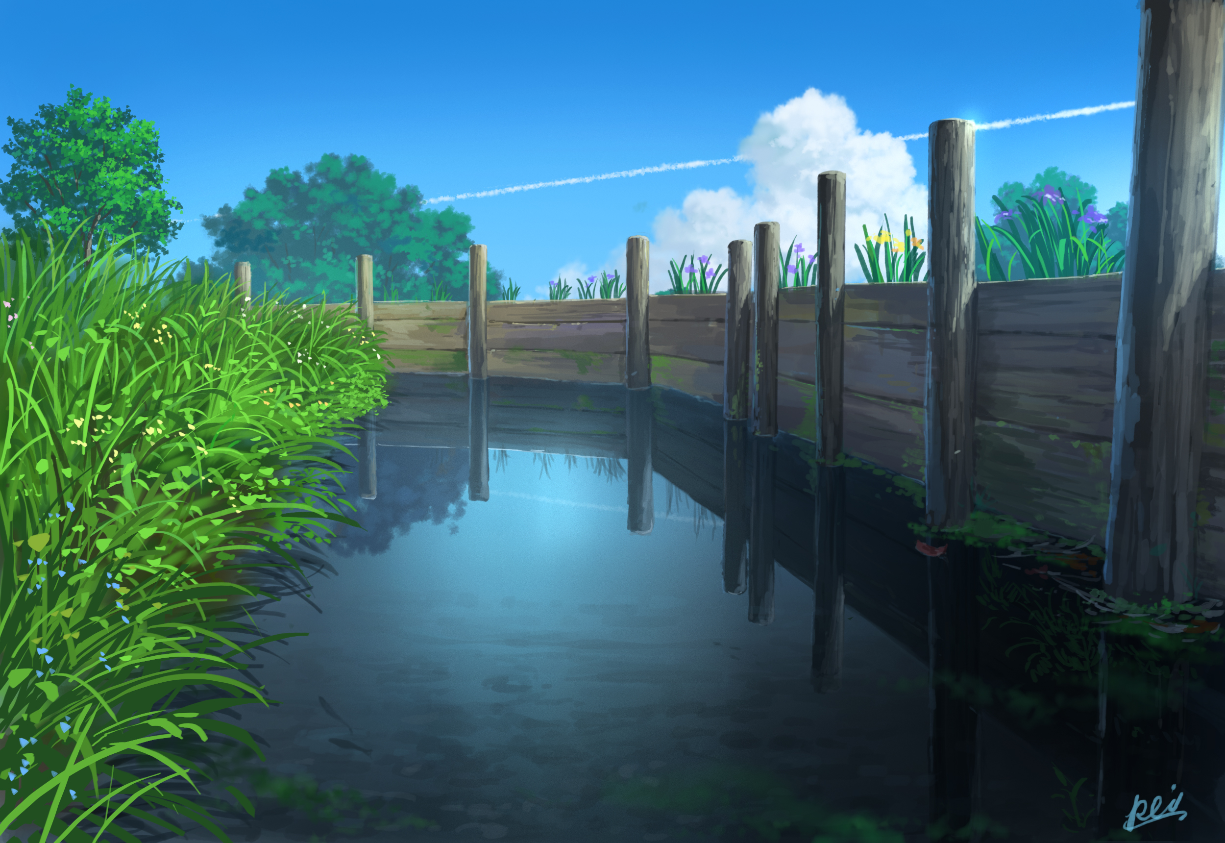 Laden Sie das Fluss, Original, Himmel, Animes-Bild kostenlos auf Ihren PC-Desktop herunter