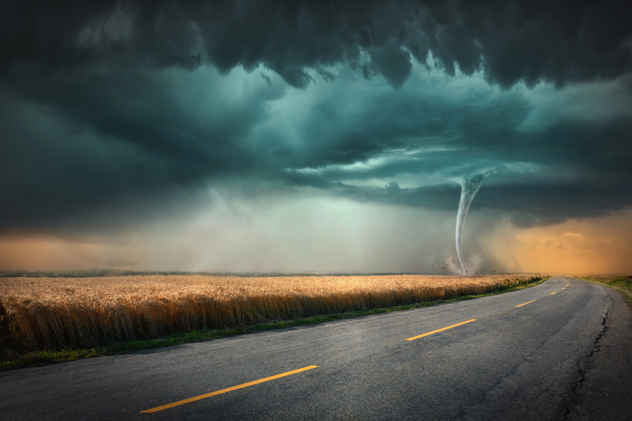887704 Hintergrundbild herunterladen erde/natur, tornado, wolke, feld, straße, sturm - Bildschirmschoner und Bilder kostenlos