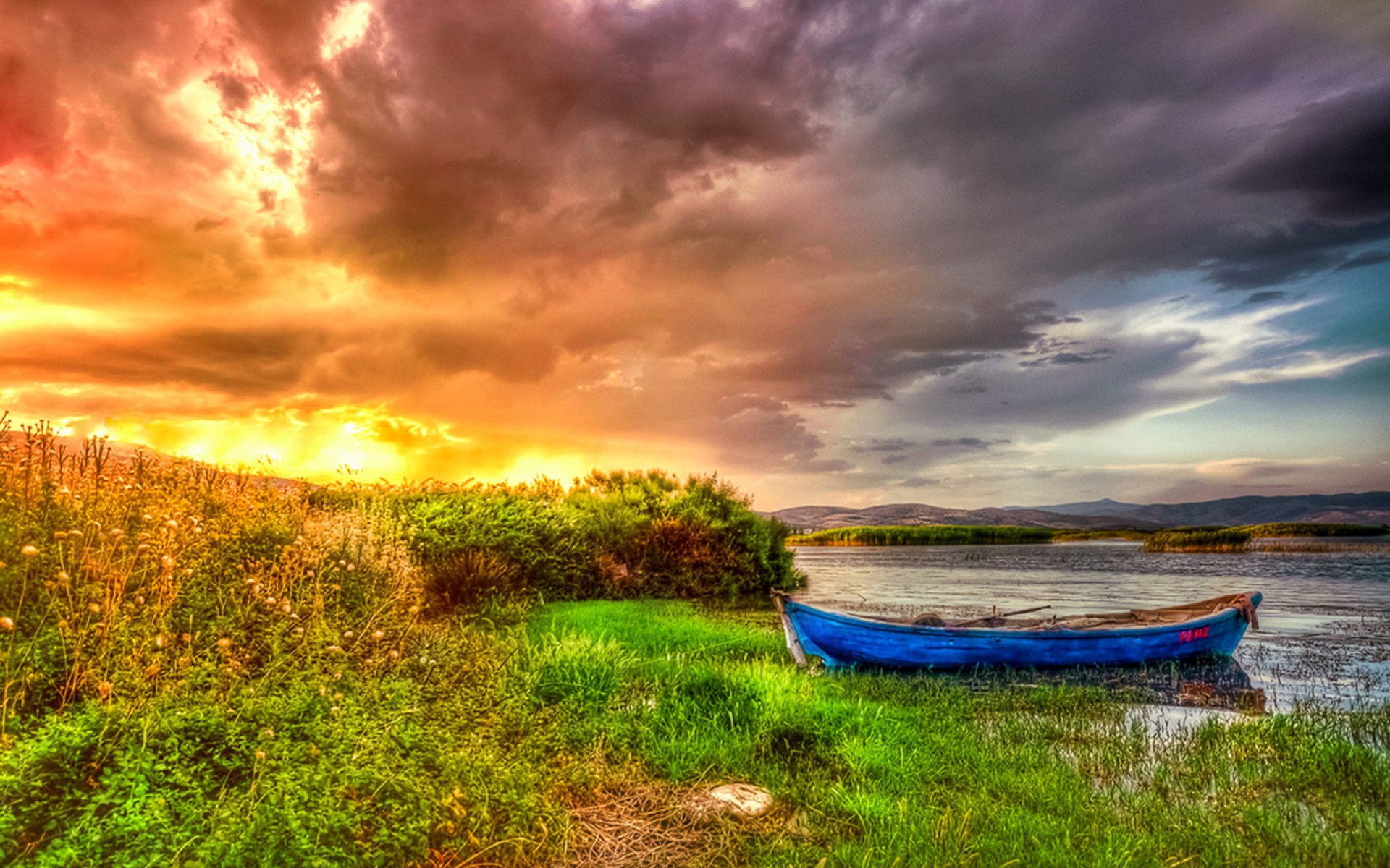 Free download wallpaper Sunset, Lake, Boat, Vehicles on your PC desktop