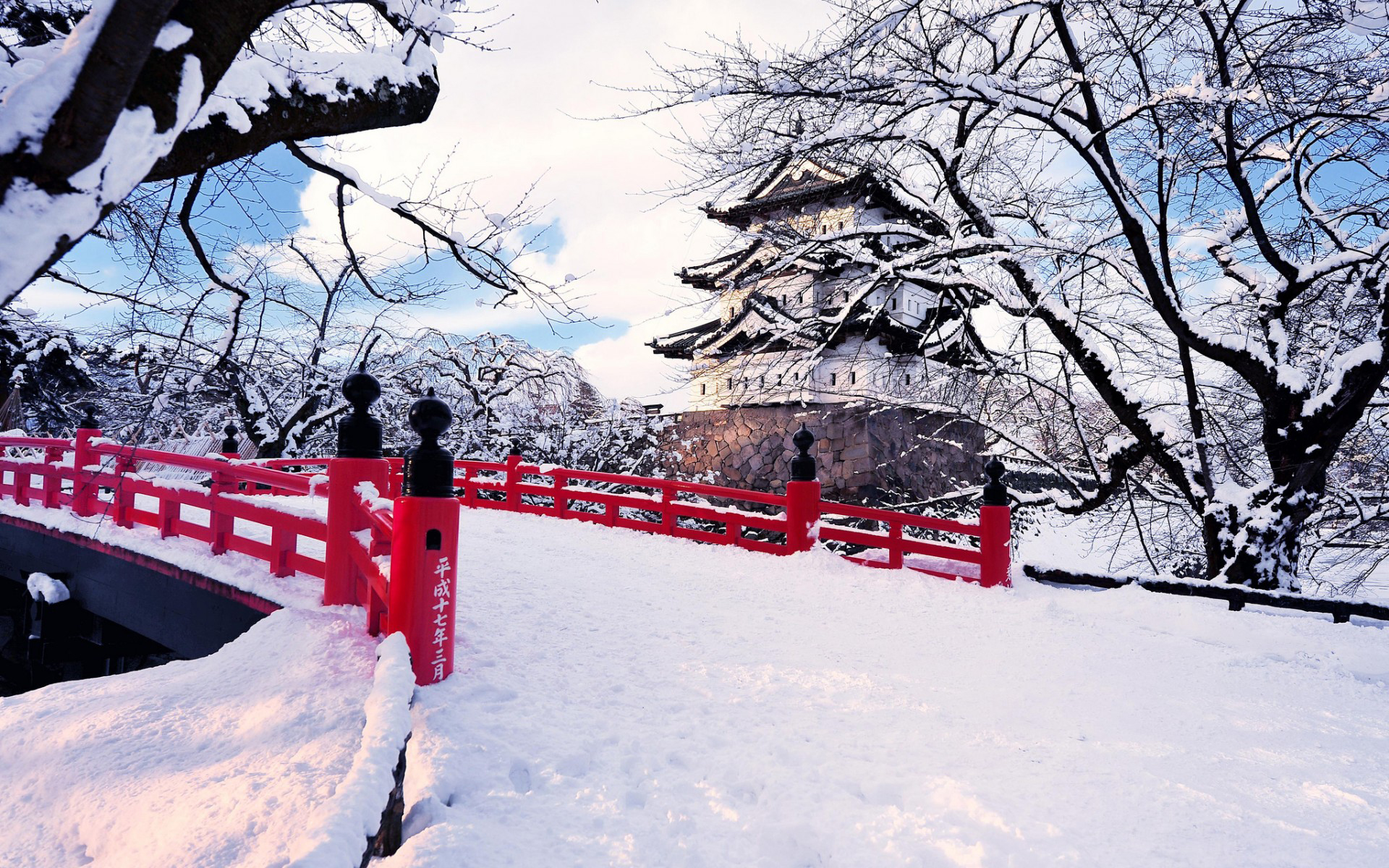 Завантажити шпалери безкоштовно Зима, Японія, Створено Людиною, Замок Хіросакі картинка на робочий стіл ПК