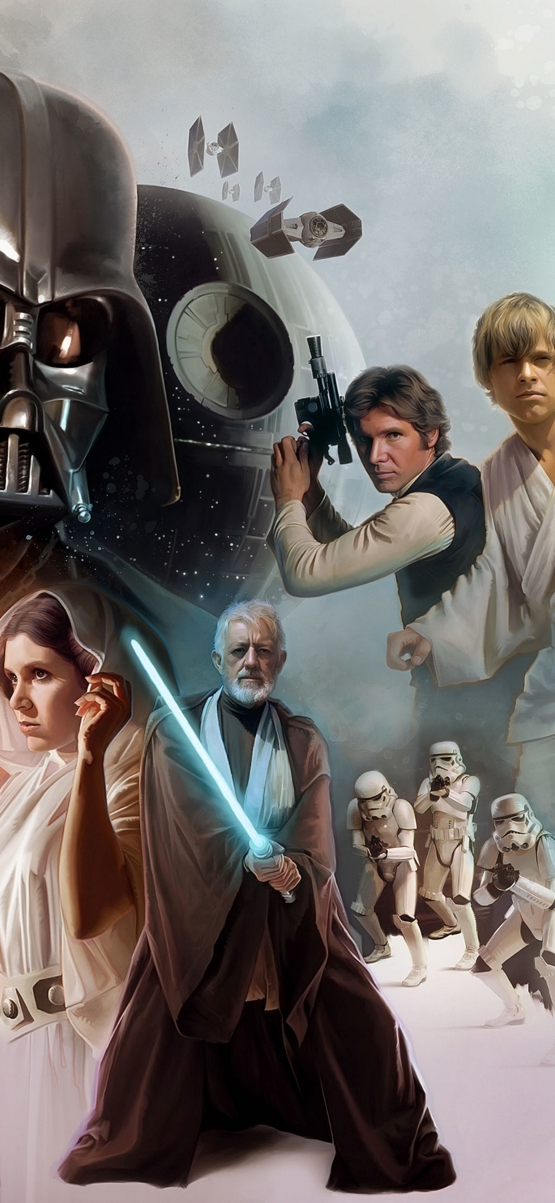 Download mobile wallpaper Star Wars, Sci Fi, Darth Vader, Stormtrooper, Luke Skywalker, Obi Wan Kenobi, Han Solo, Death Star, Princess Leia for free.