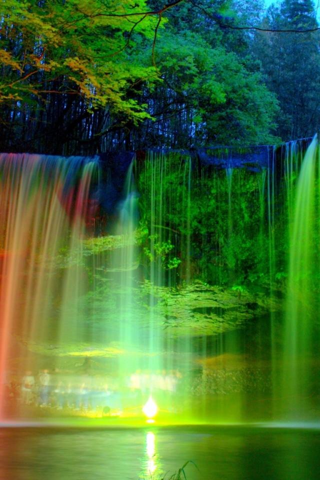 Handy-Wallpaper Wasserfälle, Licht, Wasserfall, Erde, Farben, Bunt, Nacht, Erde/natur kostenlos herunterladen.