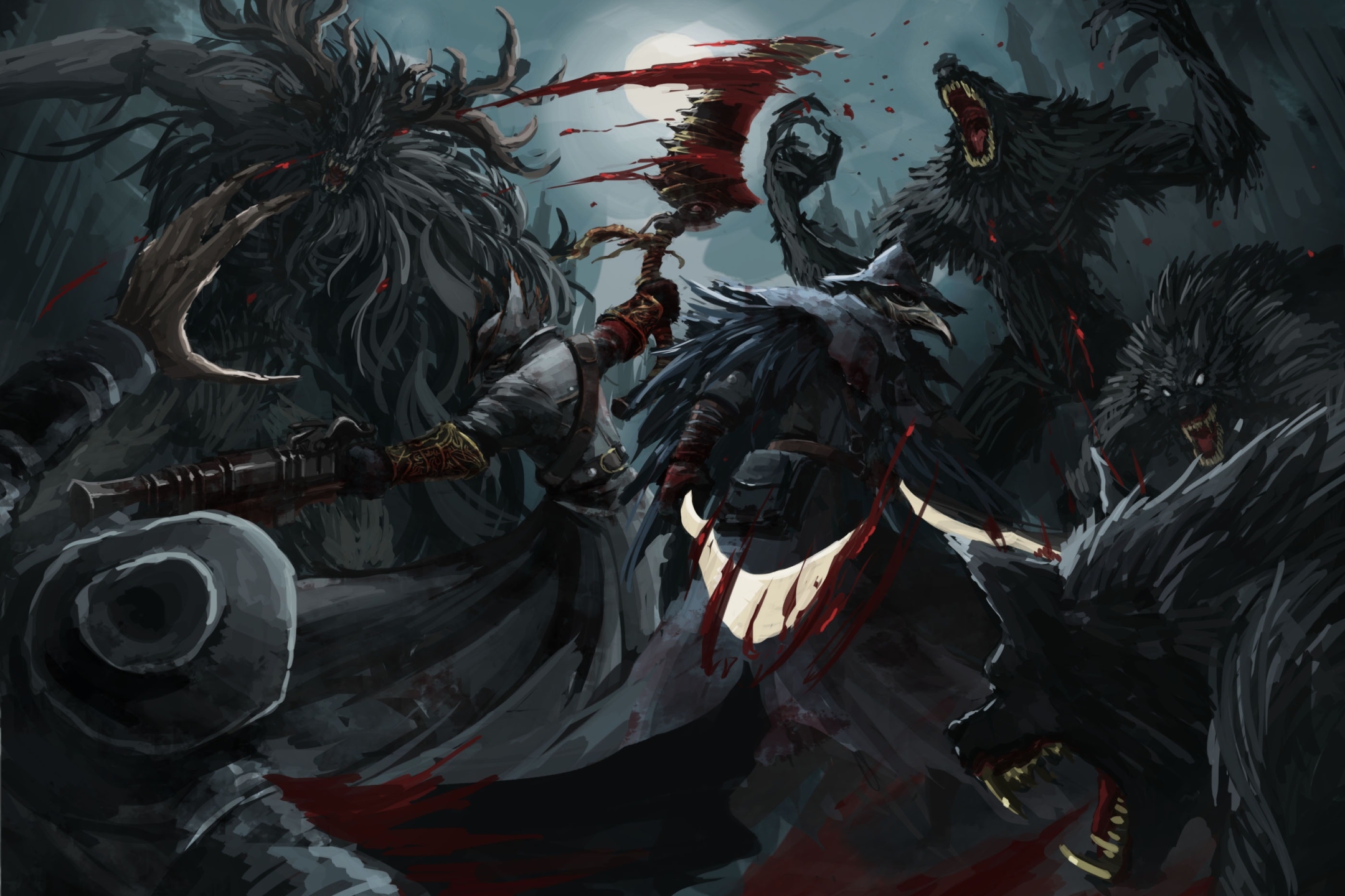Download mobile wallpaper Blood, Dark, Battle, Werewolf, Sword, Video Game, Bloodborne for free.