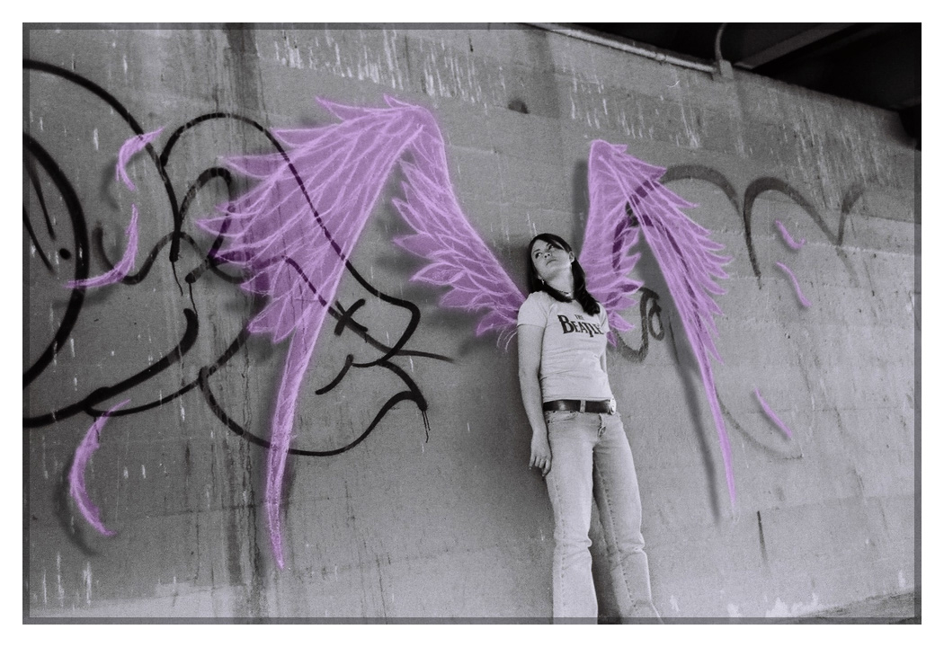 Download mobile wallpaper Wings, Graffiti, Artistic, Women for free.
