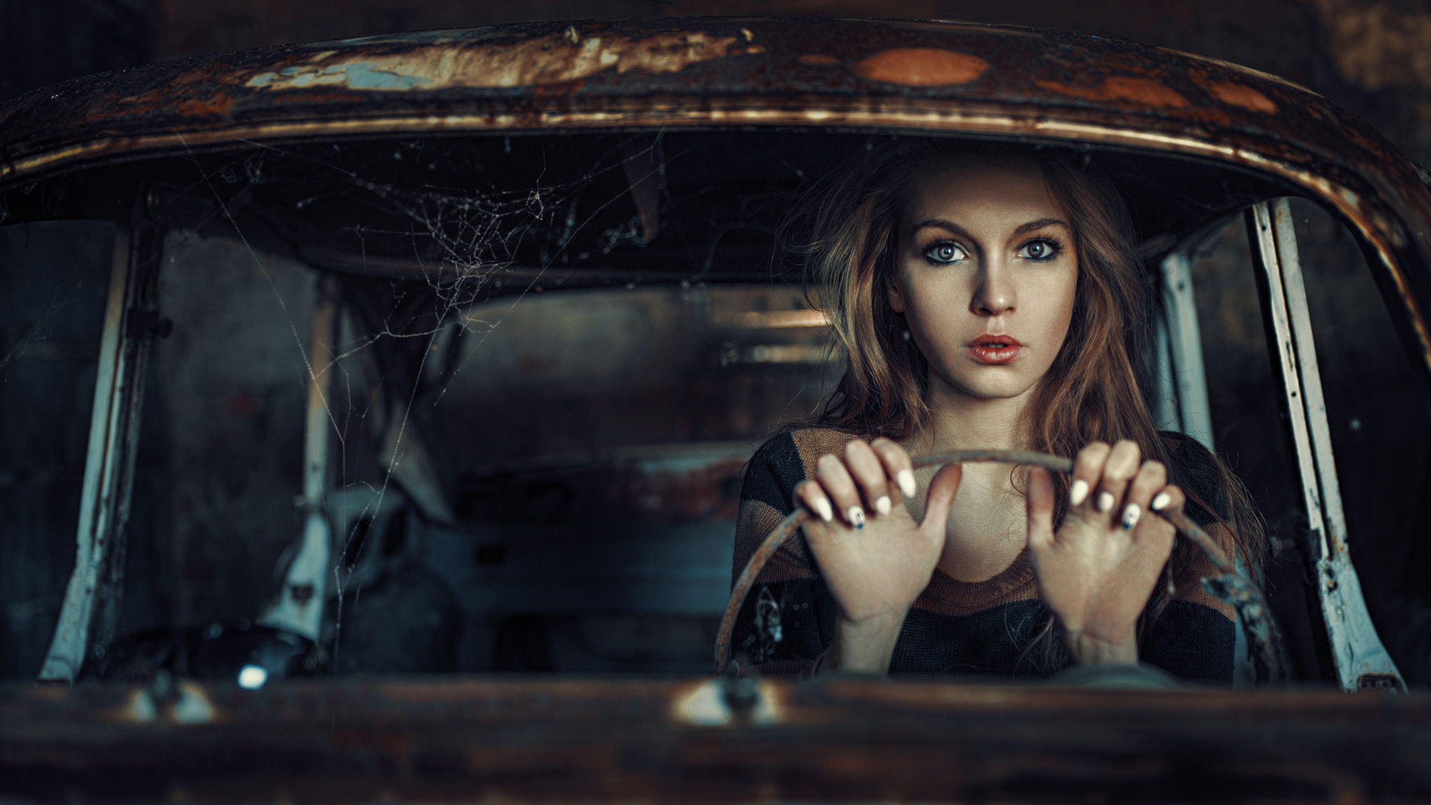 Free download wallpaper Fantasy, Car, Blonde, Women on your PC desktop