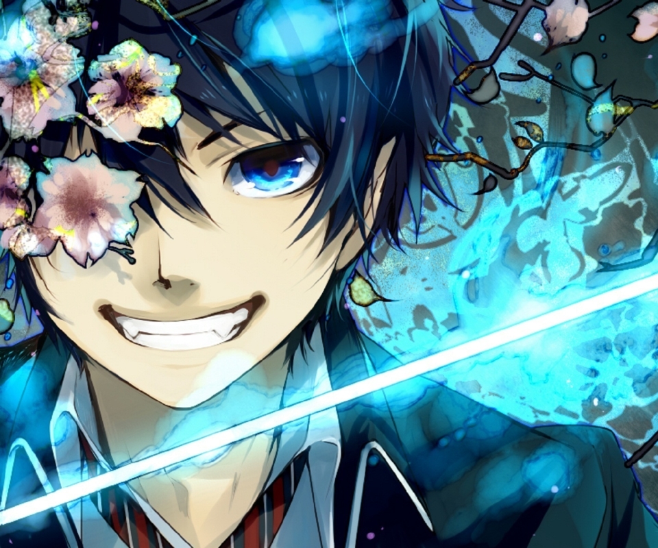 Laden Sie das Blume, Blaue Augen, Animes, Blue Exorcist, Rin Okumura, Kurikara (Blauer Exorzist), Ao Kein Exorzist-Bild kostenlos auf Ihren PC-Desktop herunter