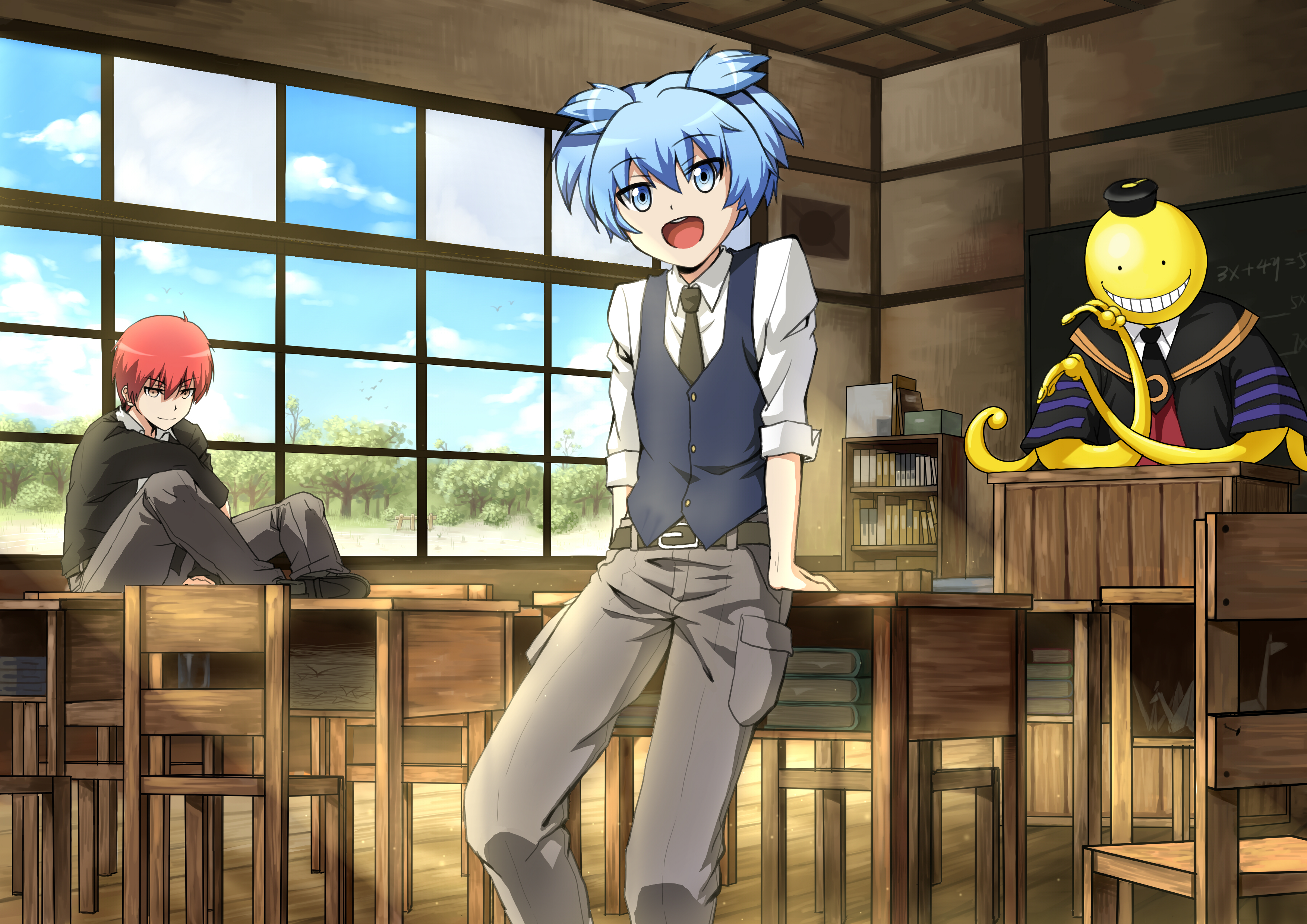 anime, assassination classroom, karma akabane, koro sensei, nagisa shiota