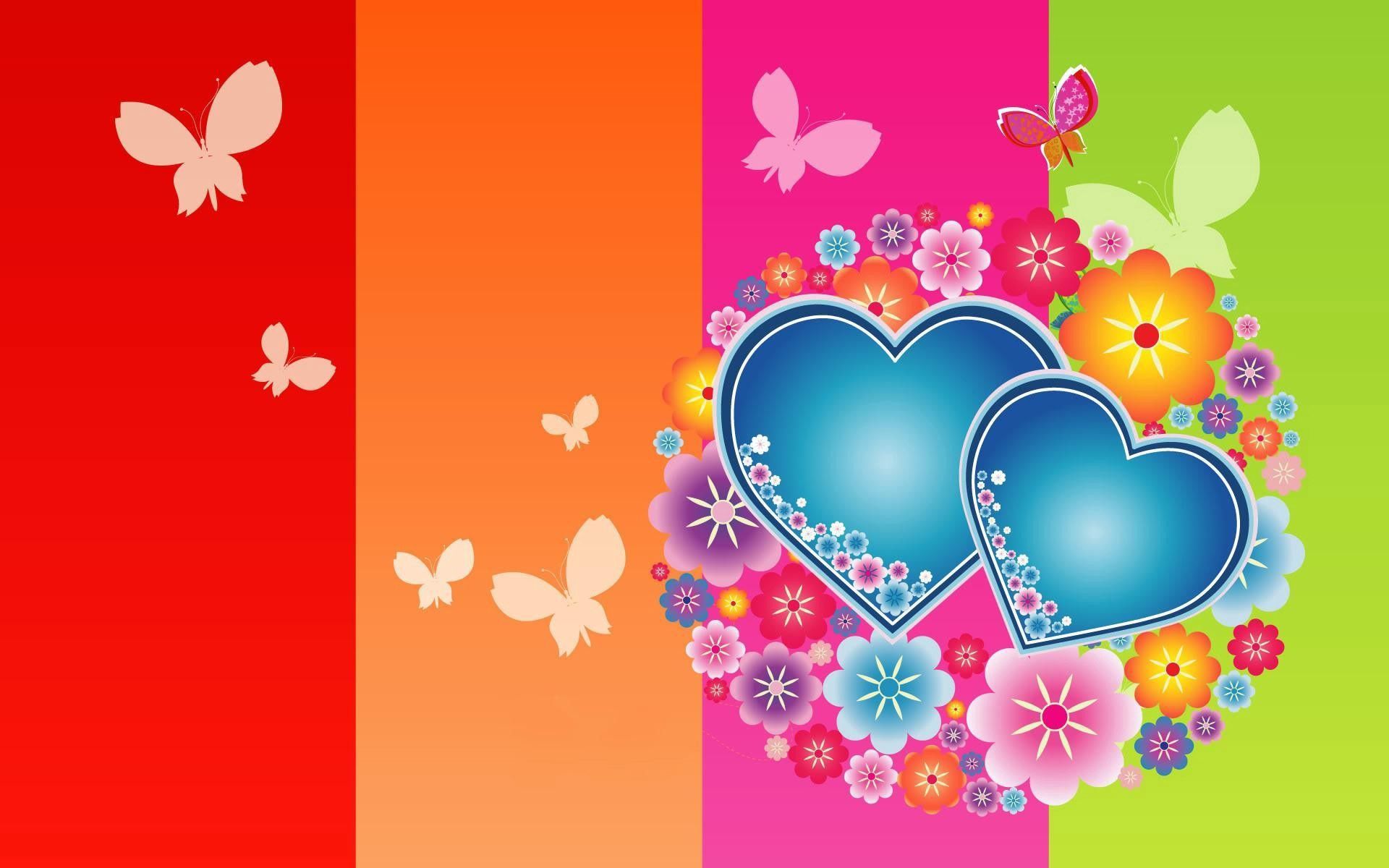 122758 baixar papel de parede corações, borboletas, amor, multicolorido, motley - protetores de tela e imagens gratuitamente