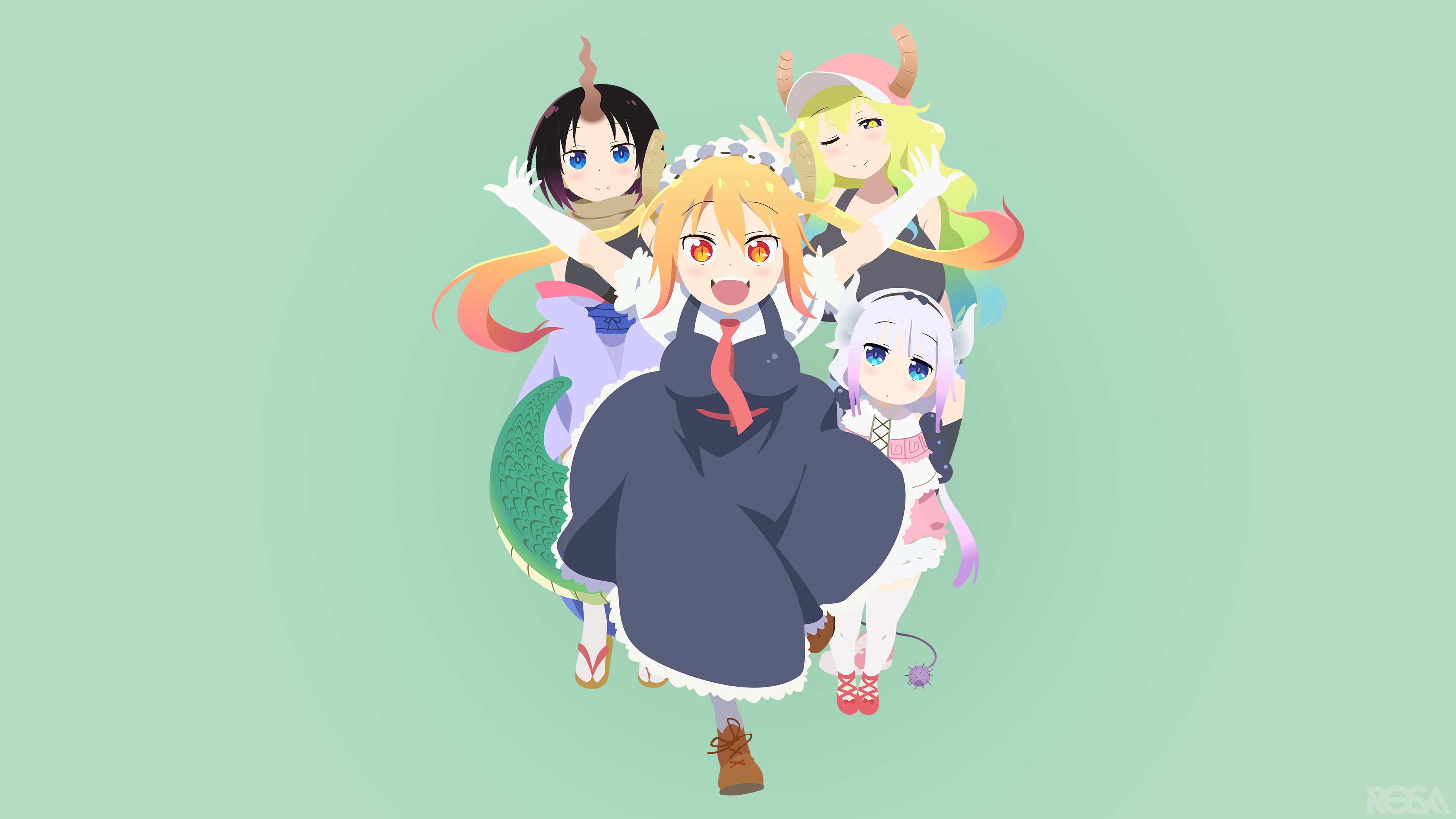 anime, miss kobayashi's dragon maid, kanna kamui, kobayashi (miss kobayashi's dragon maid), quetzalcoatl (miss kobayashi's dragon maid), tohru (miss kobayashi's dragon maid)