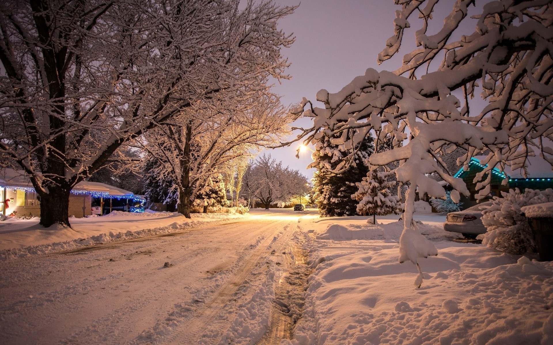 Download mobile wallpaper Winter, Night, Snow, Road, Earth, Photography for free.