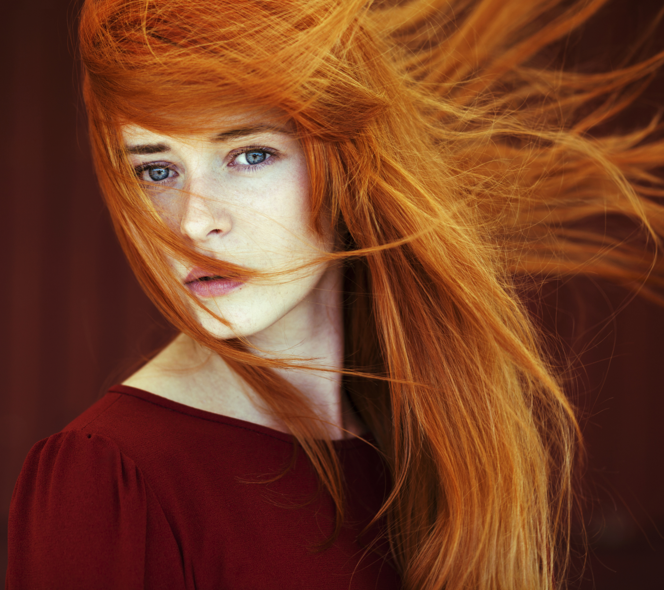 Download mobile wallpaper Redhead, Hair, Model, Women, Blue Eyes for free.