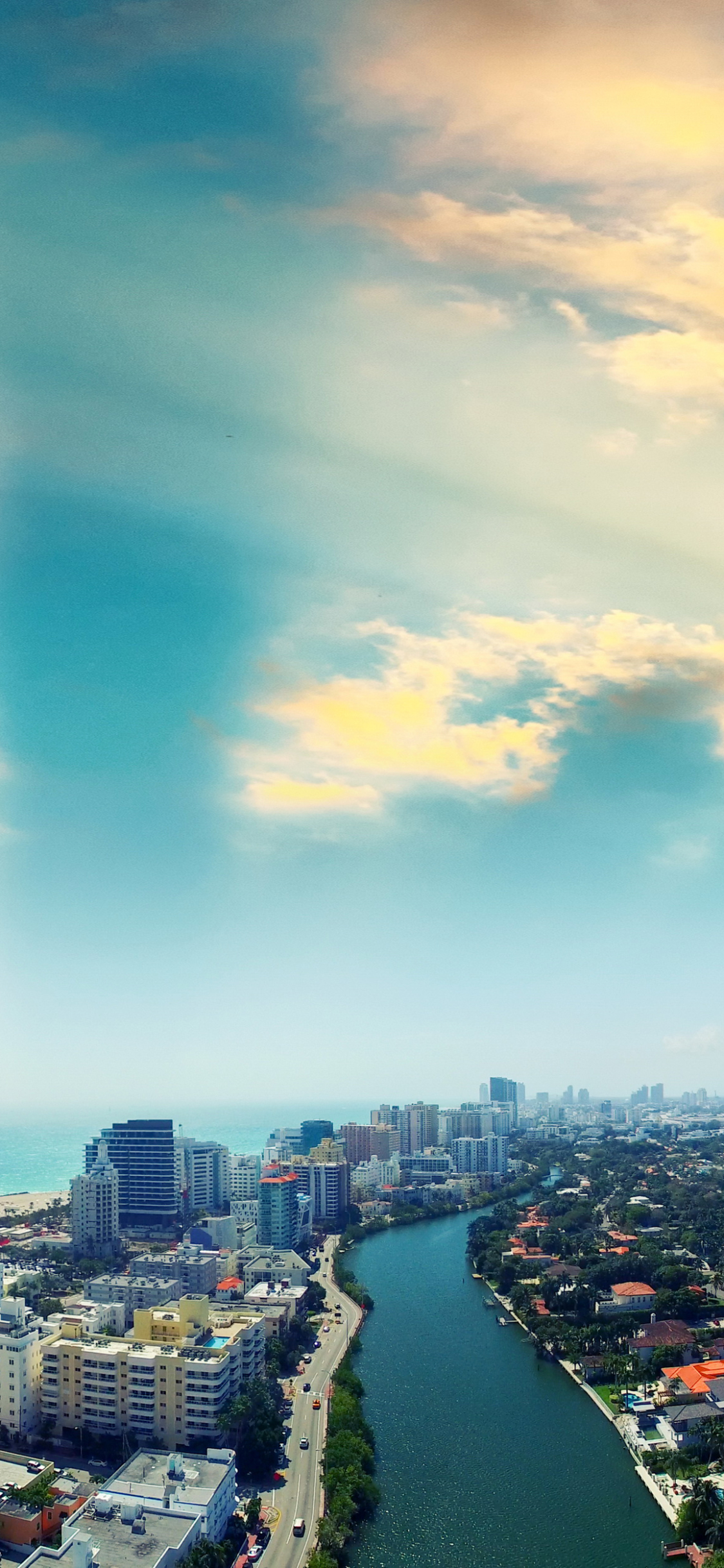 Download mobile wallpaper Cities, Sunset, Sky, City, Panorama, Miami, Aerial, Man Made for free.