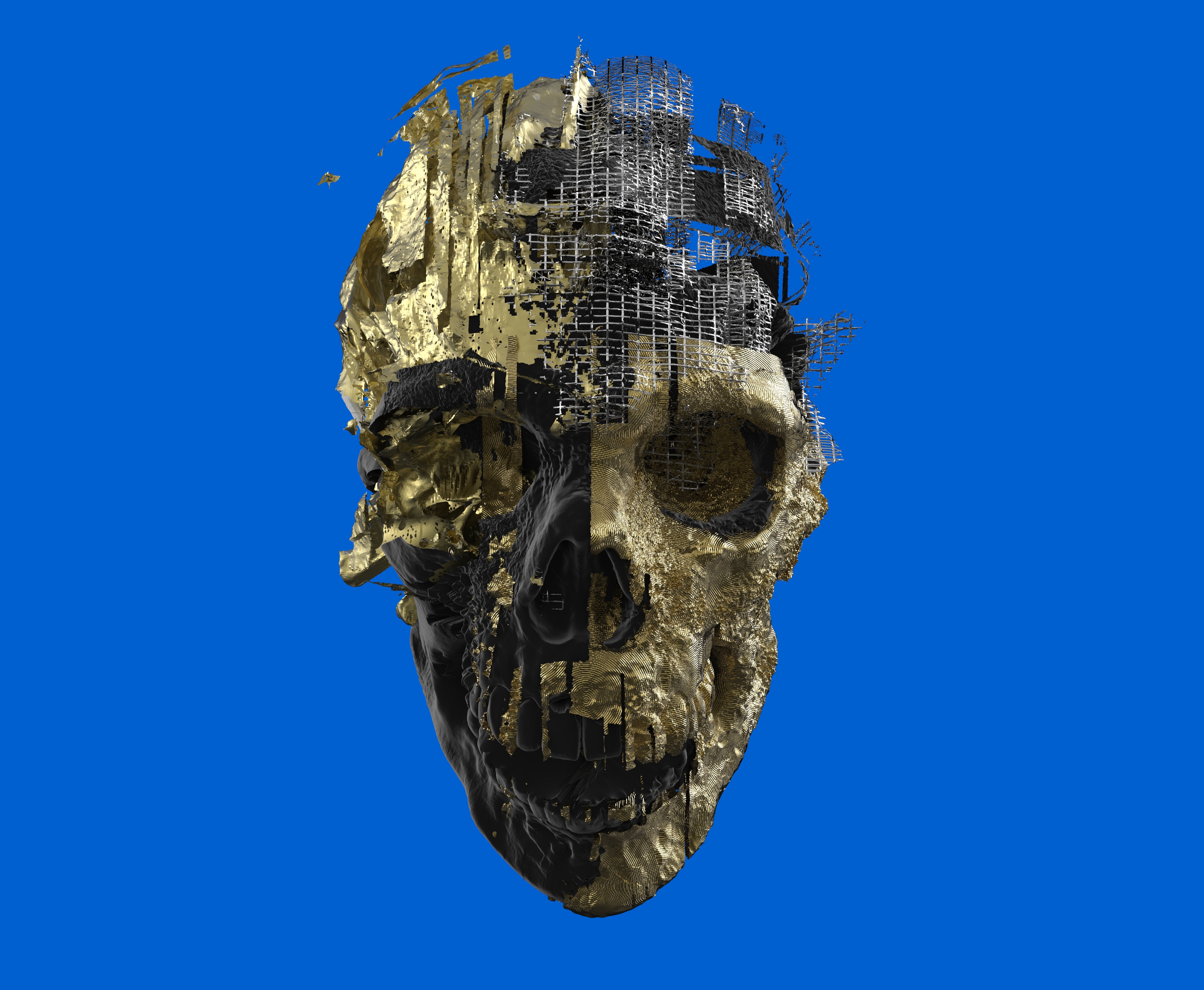 PCデスクトップにスケルトン, ペンキ, 頭蓋骨, ペイント, ゴールデン, 骸骨, 3D画像を無料でダウンロード