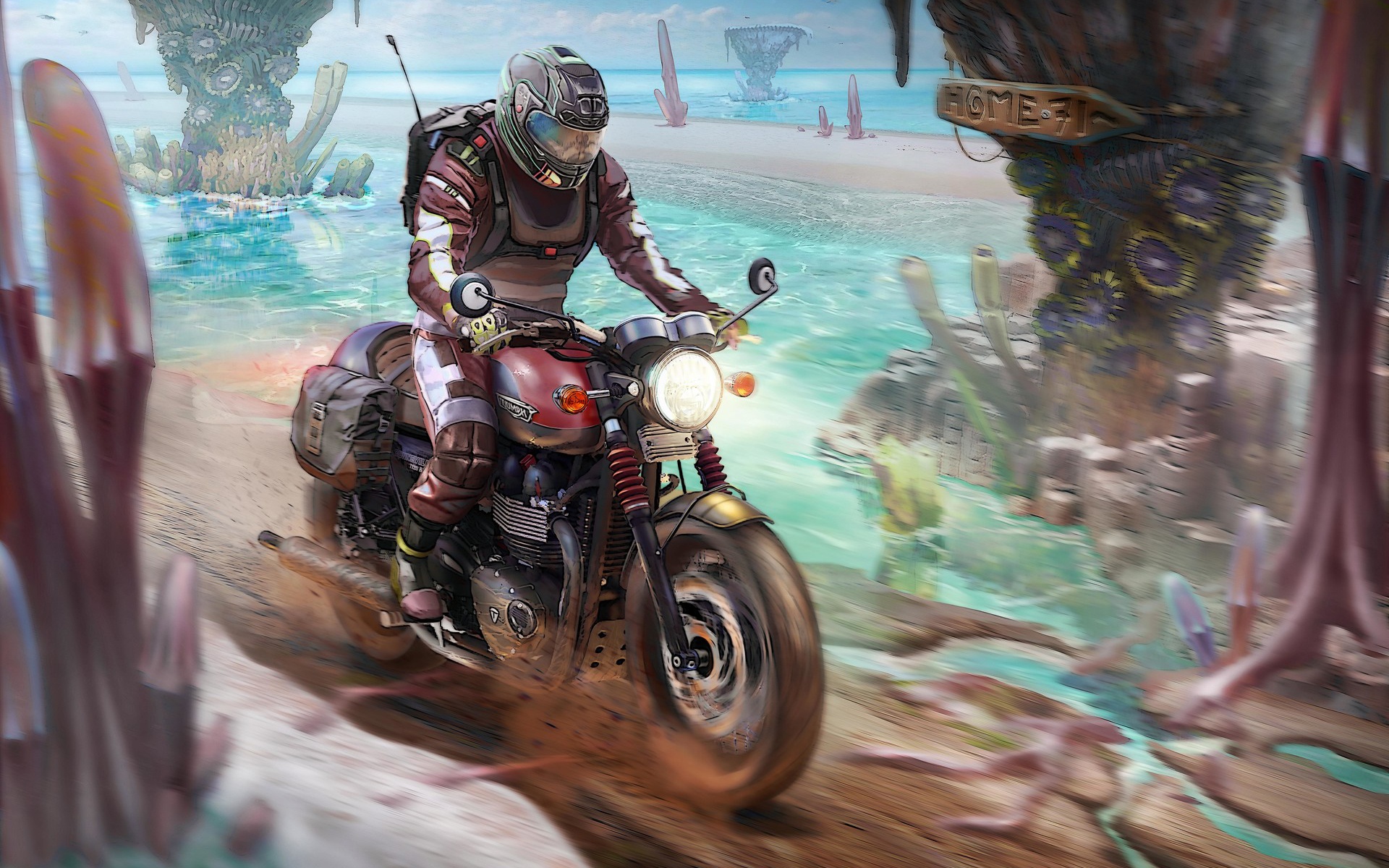 Laden Sie das Motorrad, Science Fiction, Triumph, Fahrzeug-Bild kostenlos auf Ihren PC-Desktop herunter