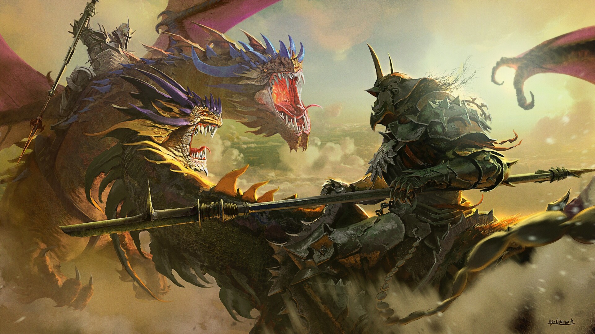 Download mobile wallpaper Fantasy, Dragon, Warrior, Battle for free.