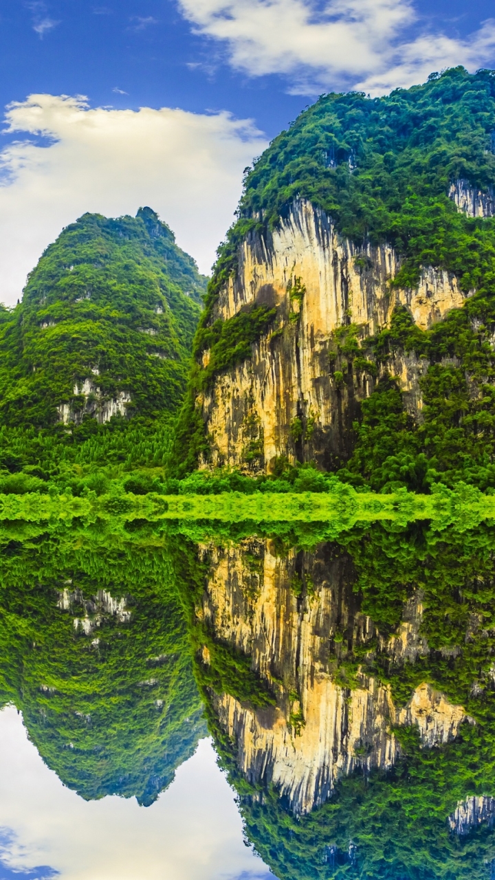 Download mobile wallpaper Nature, Mountain, Lake, Reflection, Earth, Cliff, Greenery for free.