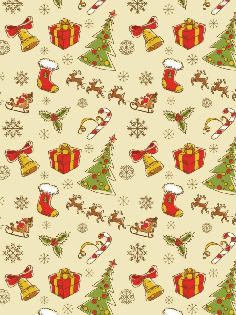 Download mobile wallpaper Pattern, Christmas, Holiday, Gift, Christmas Tree, Bell, Sled for free.