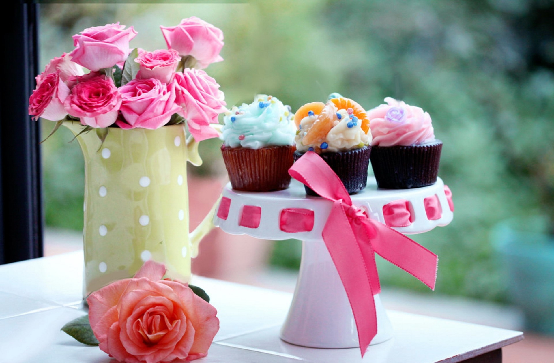 Download mobile wallpaper Food, Still Life, Flower, Rose, Cupcake, Pink Flower for free.