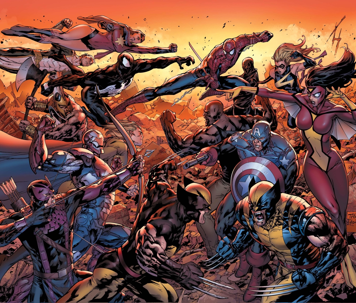 comics, new avengers, avengers, ms marvel, venom, wolverine, spider man, hawkeye, captain america, iron man, spider woman, the avengers HD wallpaper