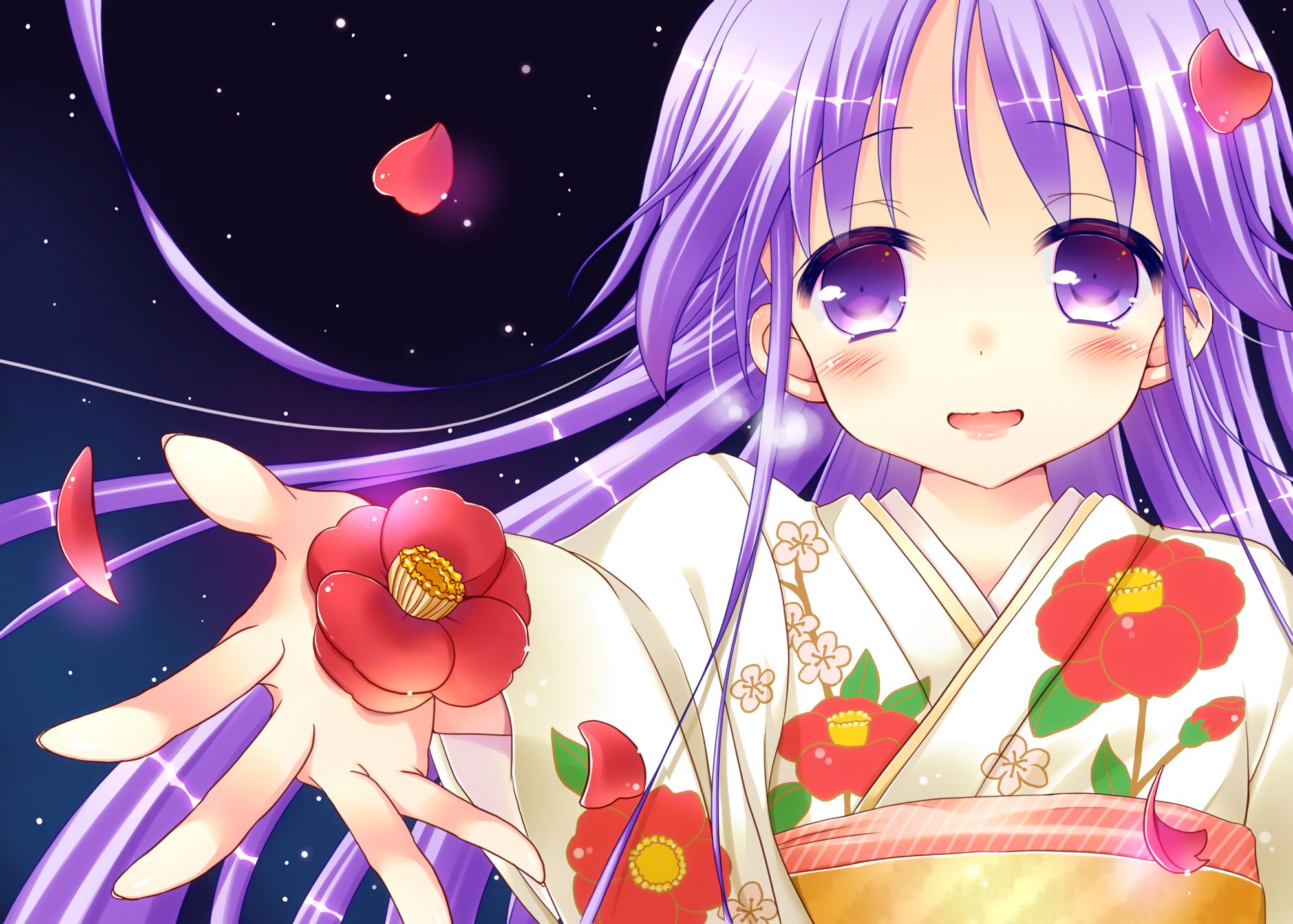 anime, happiness!, flower, jun watarase, purple eyes, purple hair