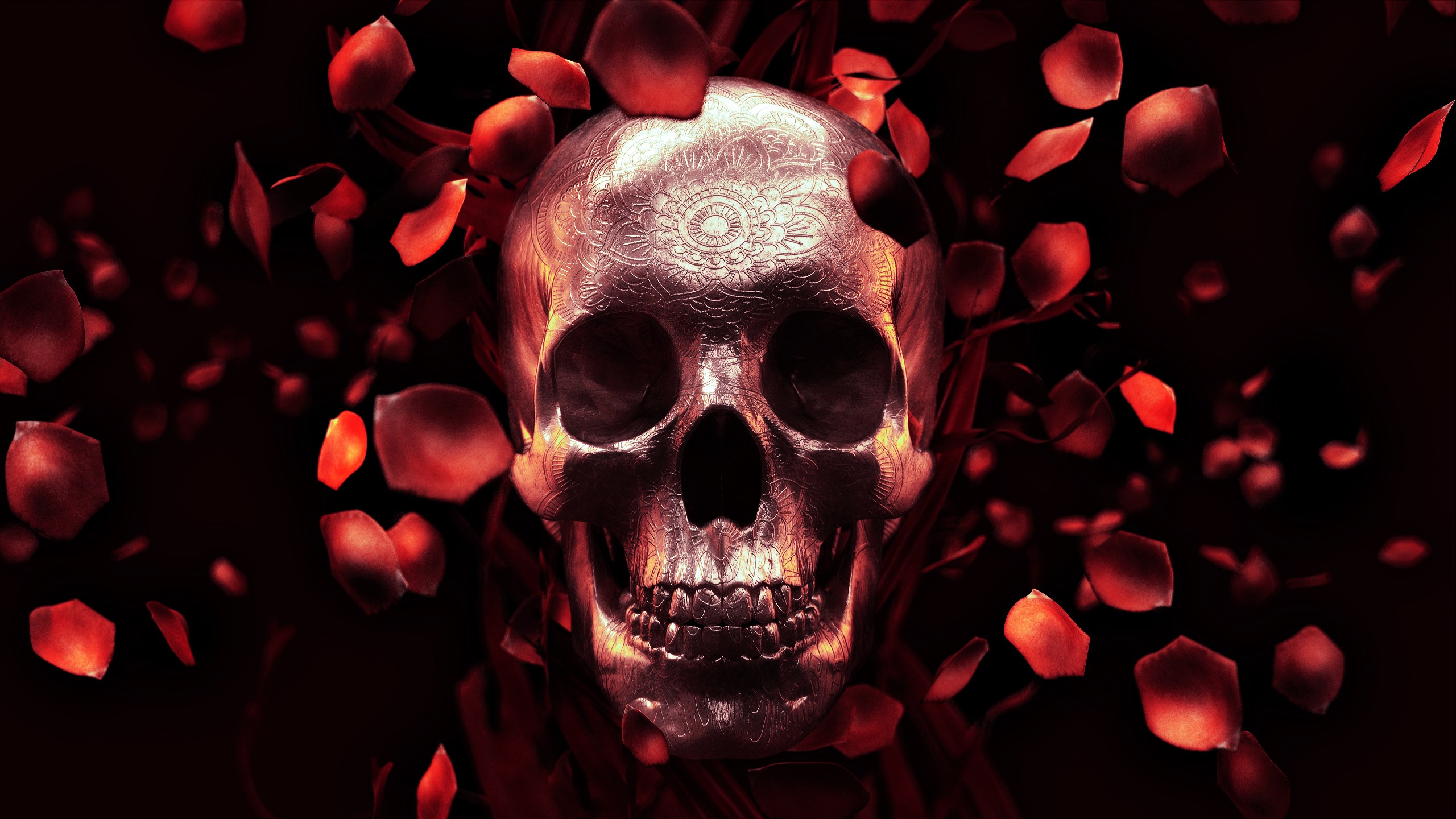 Download mobile wallpaper Gothic, Dark, Petal, Skull for free.