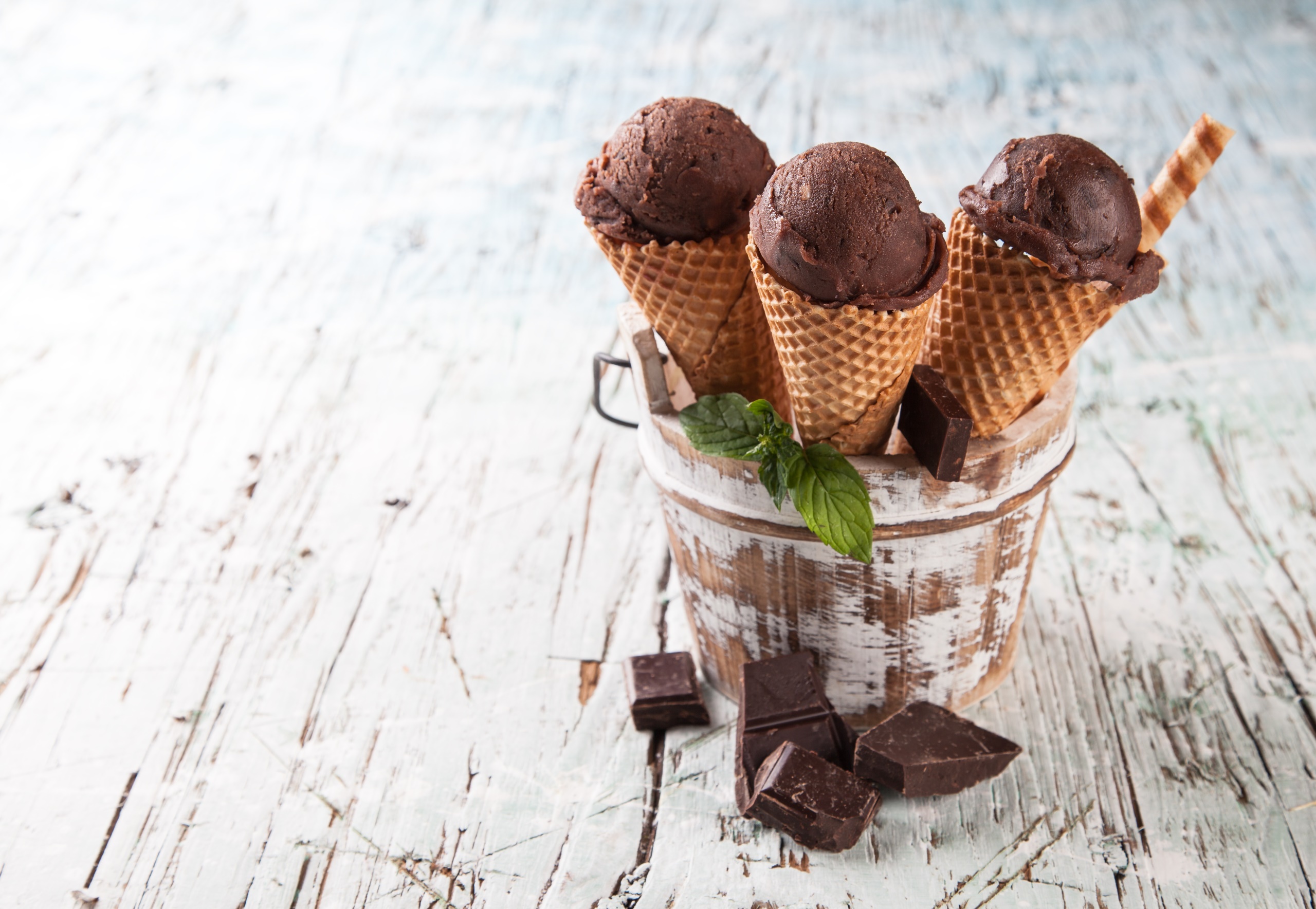 Download mobile wallpaper Food, Chocolate, Ice Cream, Still Life, Waffle Cone for free.